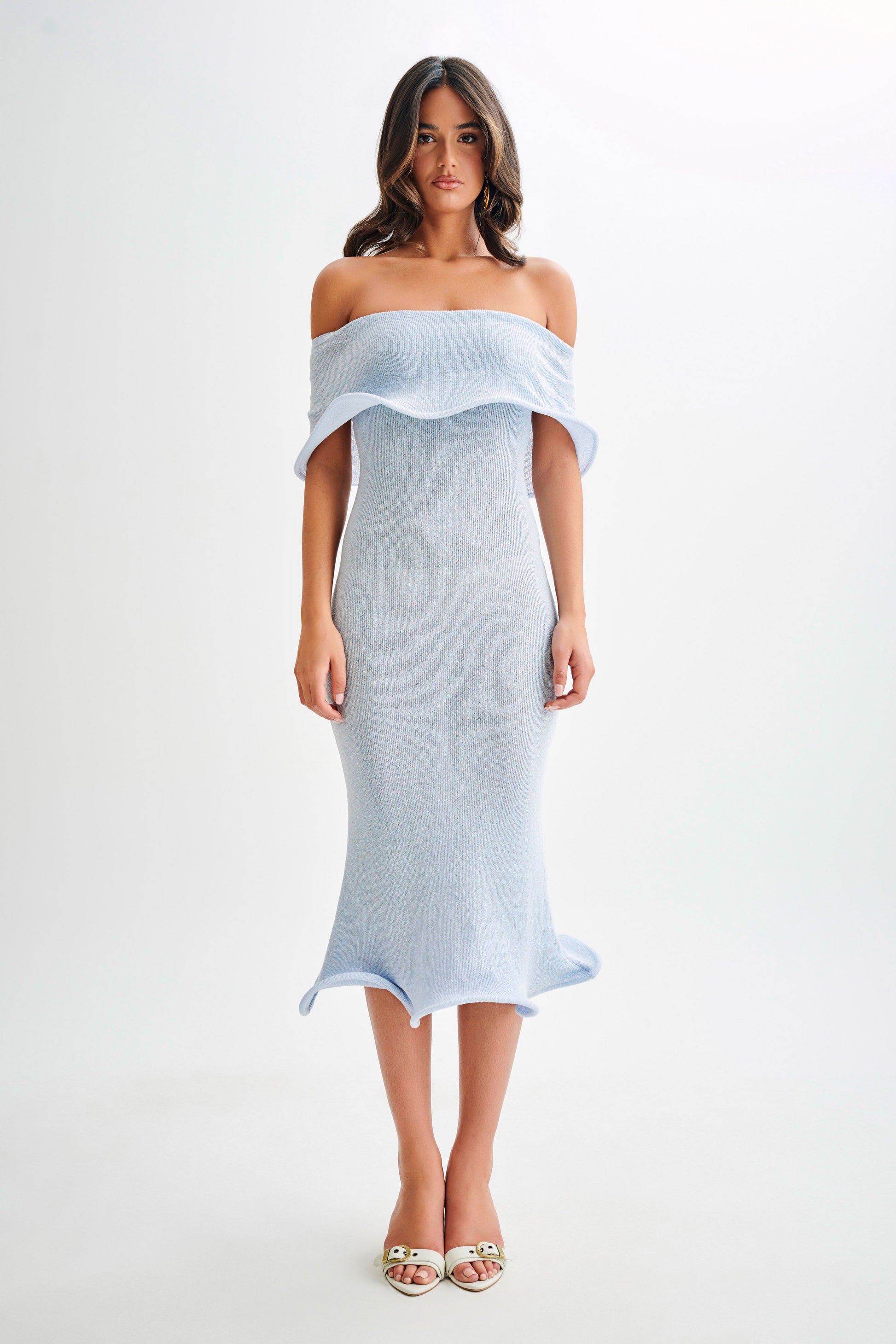Molly Off Shoulder Knit Midi Dress - Sky Blue #6