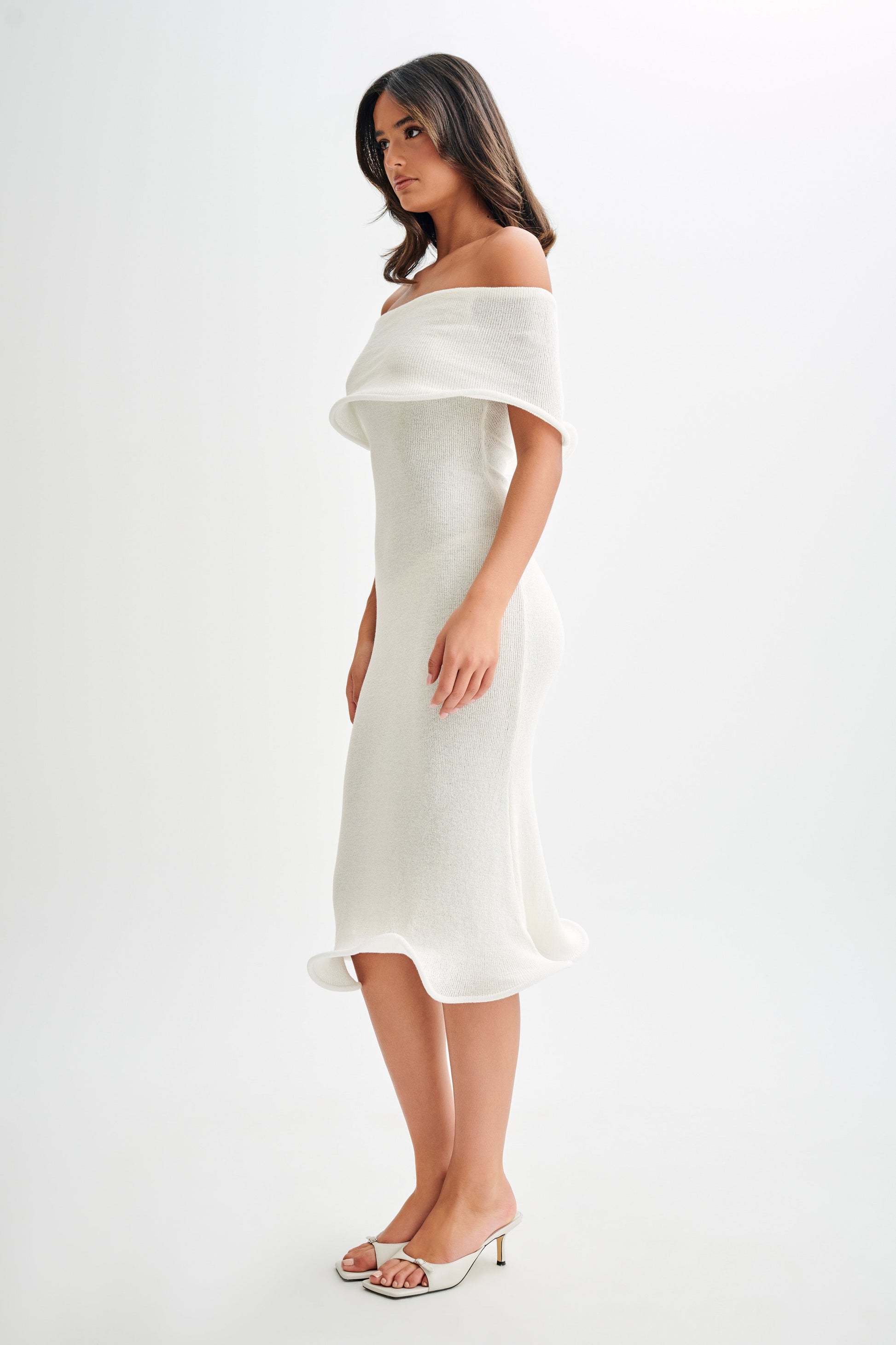 Molly Off Shoulder Knit Midi Dress - Ivory #5