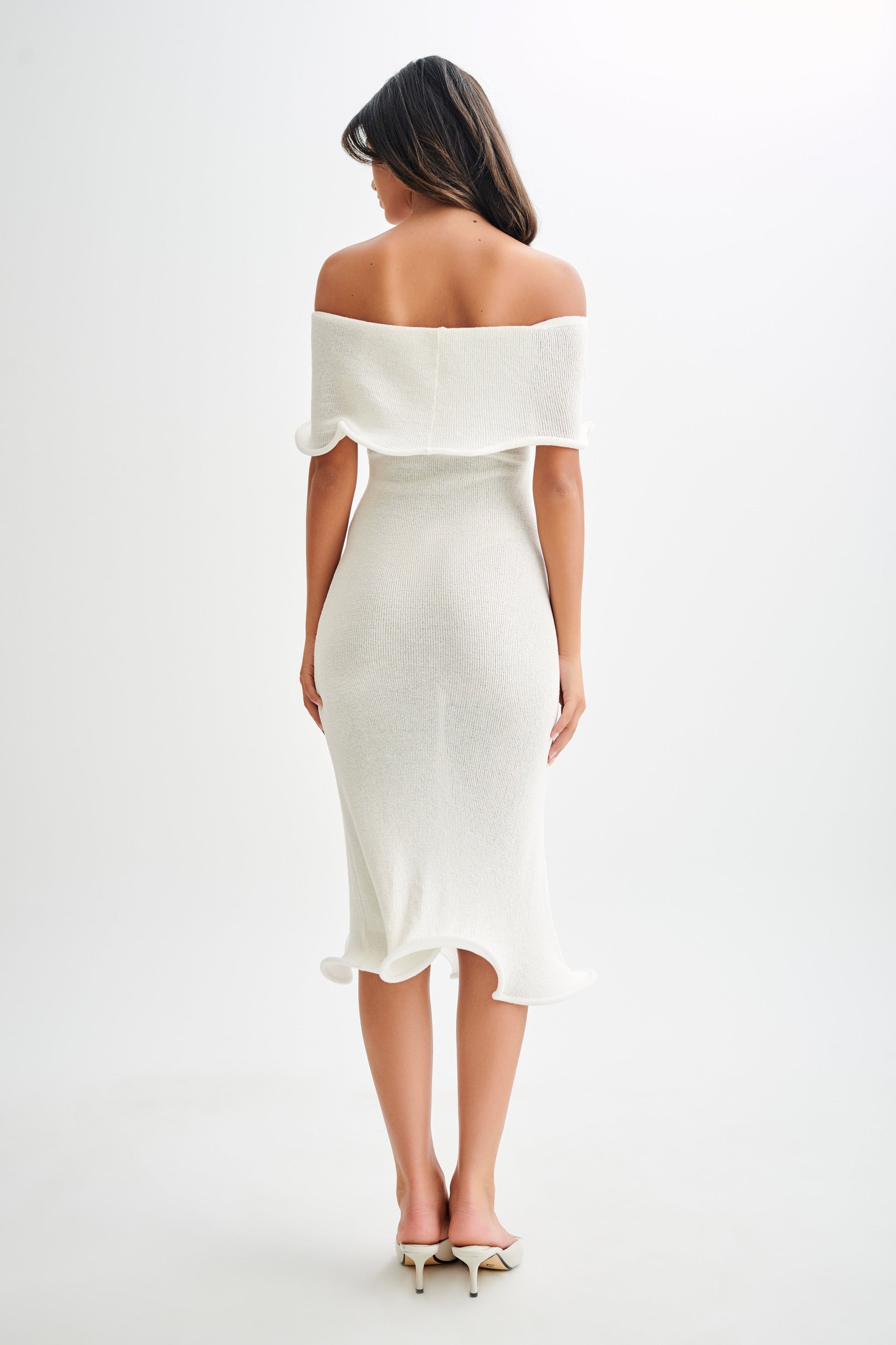 Molly Off Shoulder Knit Midi Dress - Ivory #2