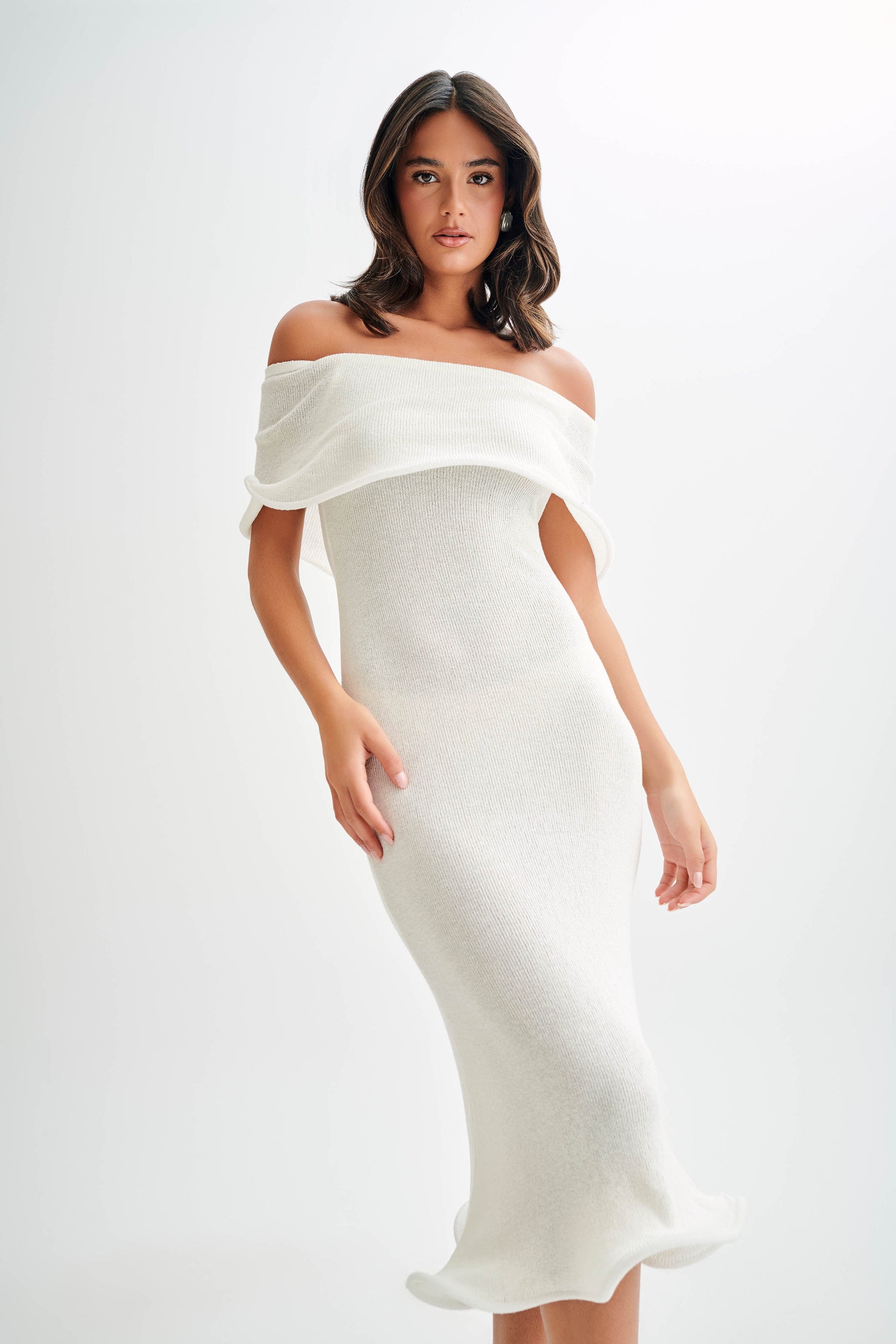 Molly Off Shoulder Knit Midi Dress - Ivory #6