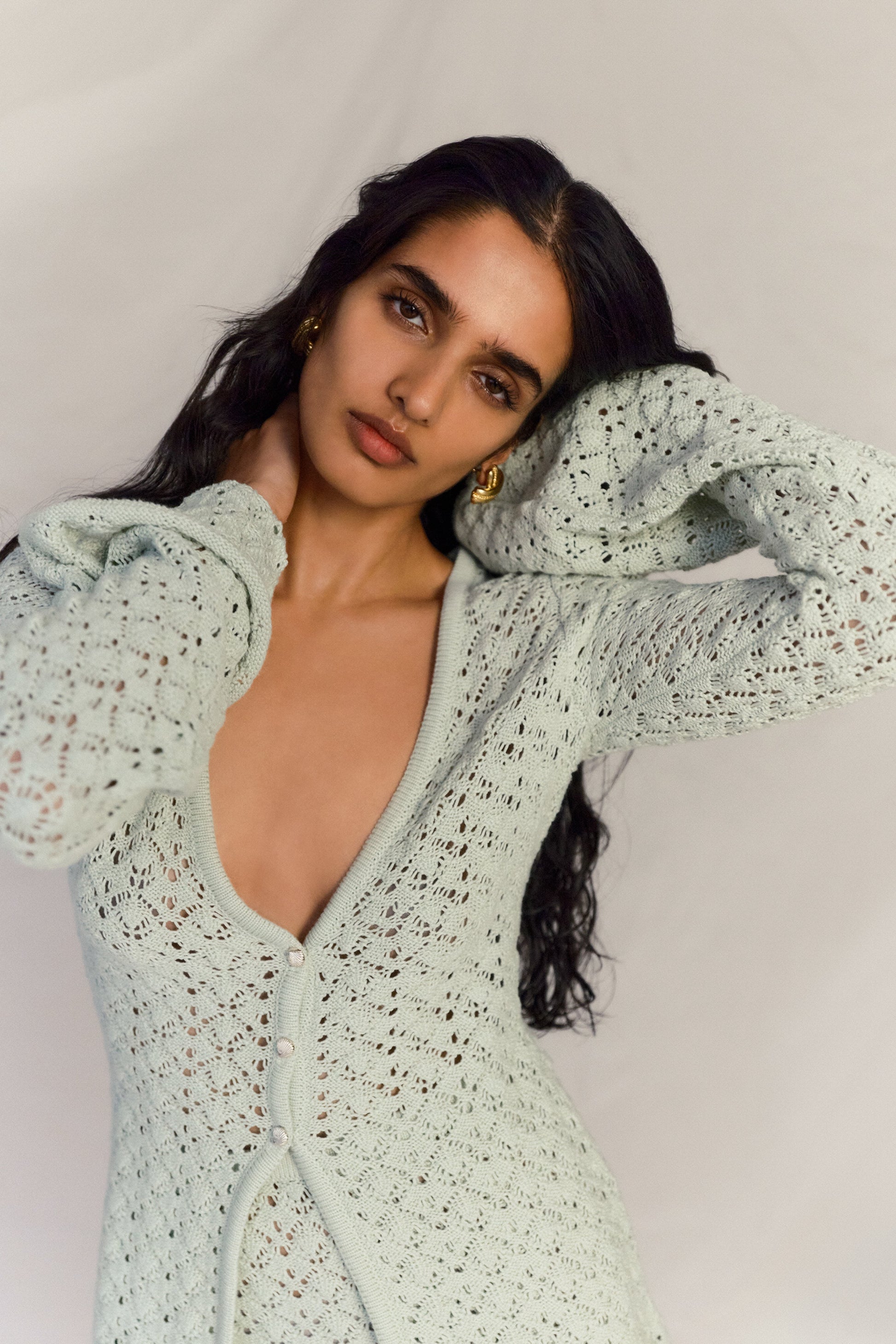 Murphy Long Sleeve Knit Shell Button Cardigan - Pastel Green #2