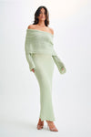 Marisol Off Shoulder Boucle Maxi Dress - Pastel Green