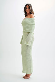 Marisol Off Shoulder Boucle Maxi Dress - Pastel Green