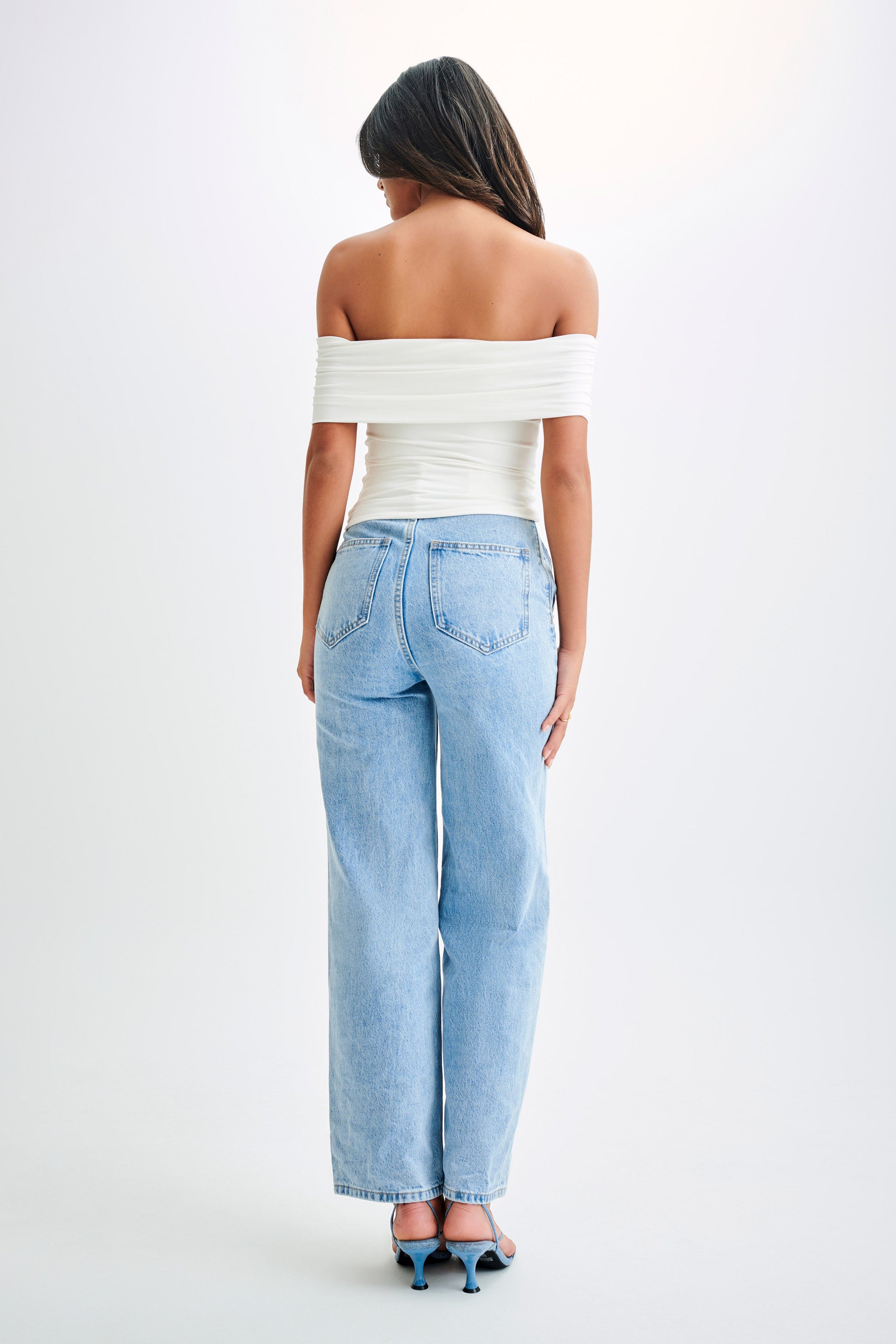 Meena Recycled Nylon Off Shoulder Top - White #9