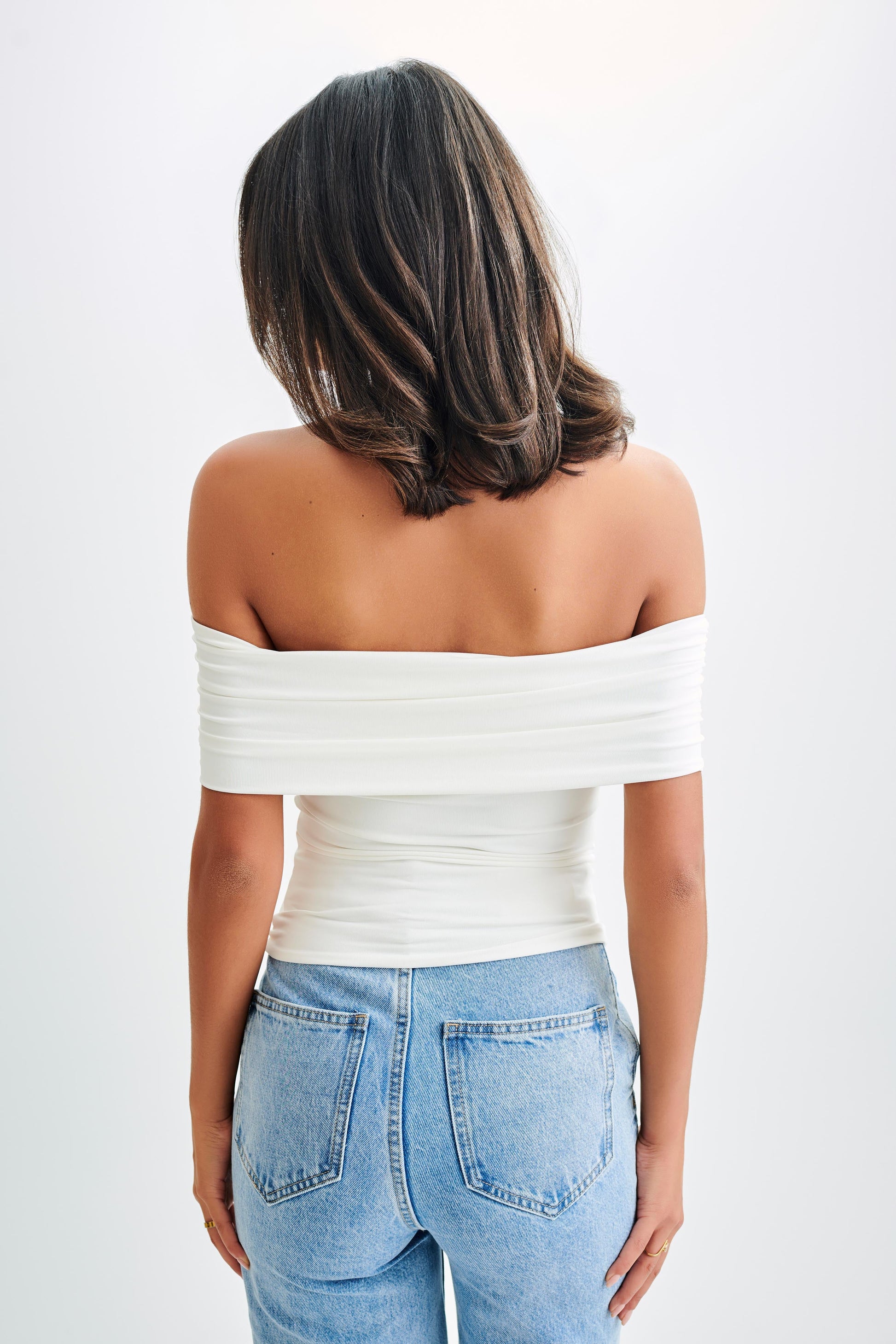 Meena Recycled Nylon Off Shoulder Top - White #2