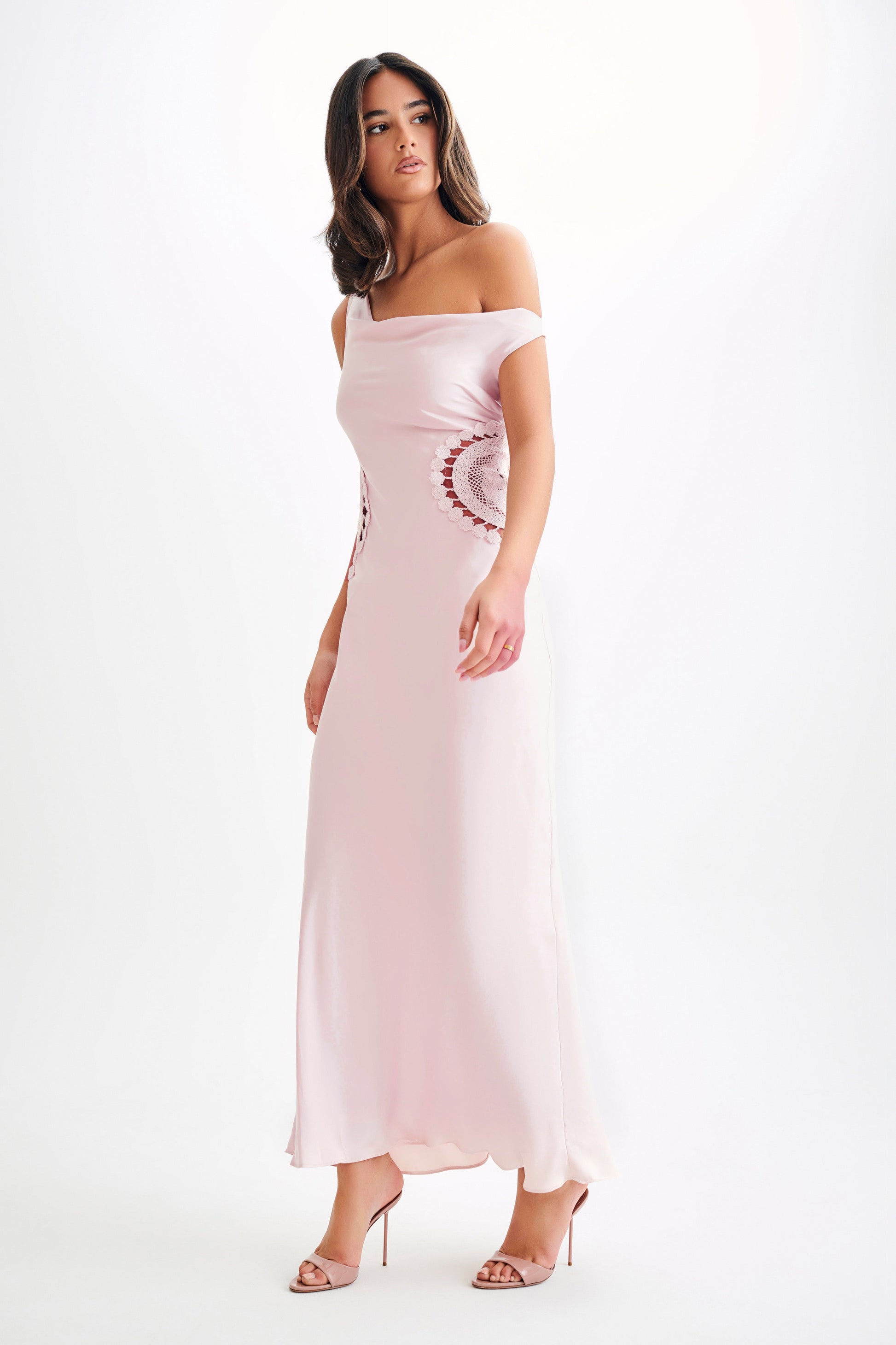 Kristina Satin Maxi Dress With Crochet - Pale Pink #4