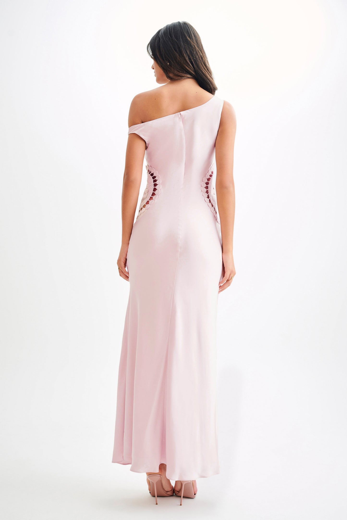 Kristina Satin Maxi Dress With Crochet - Pale Pink