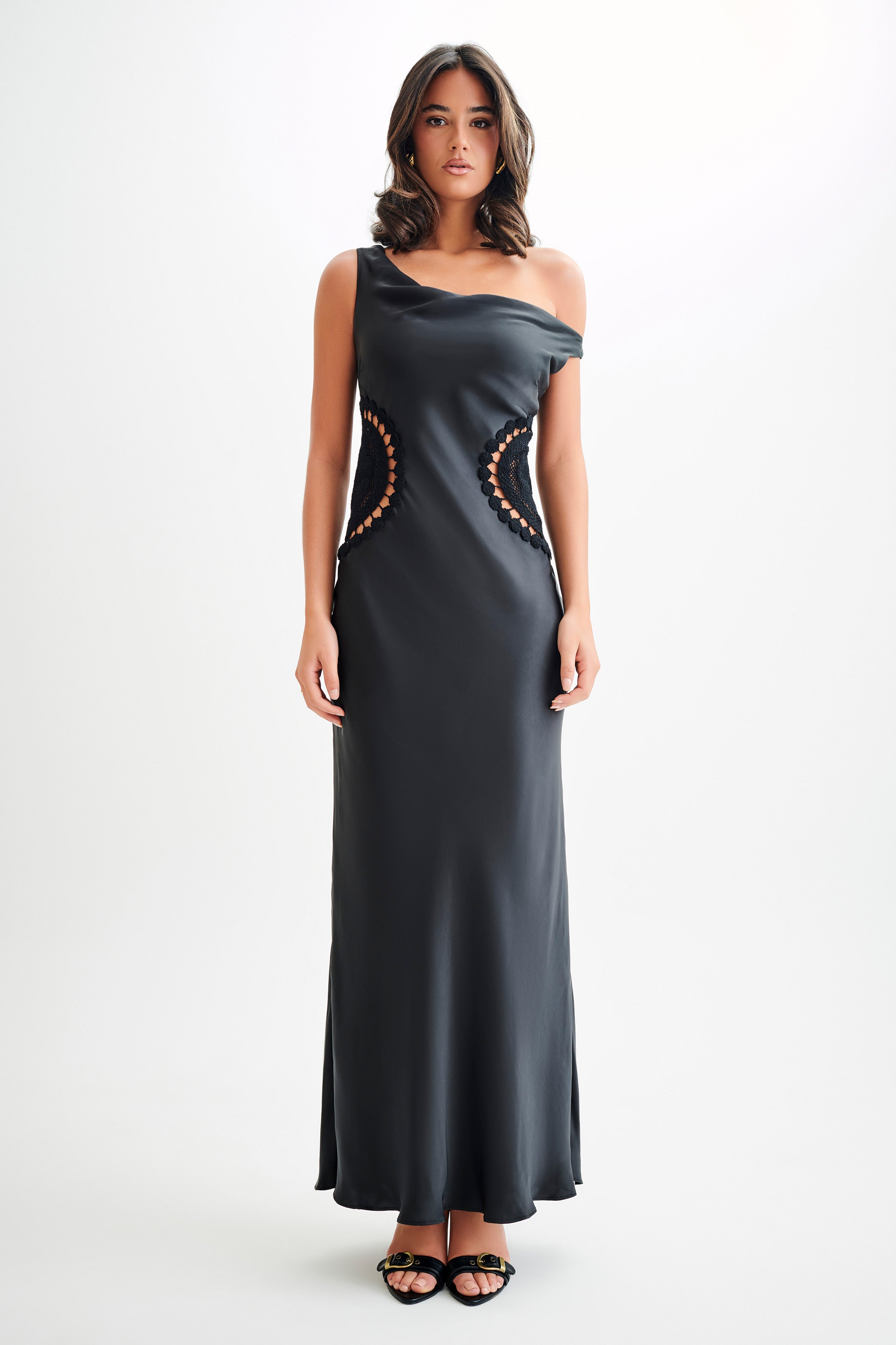 Kristina Satin Maxi Dress Crochet