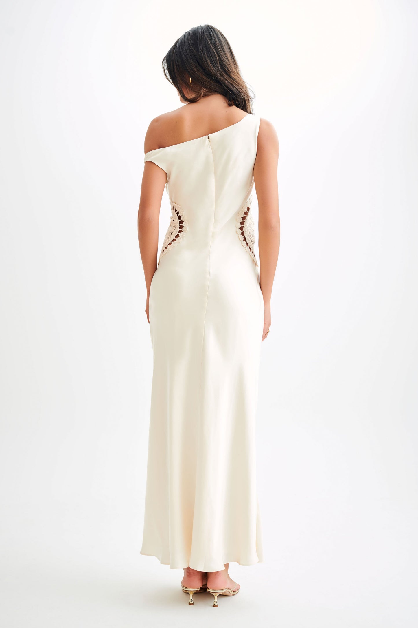 Kristina Satin Maxi Dress With Crochet - Ivory