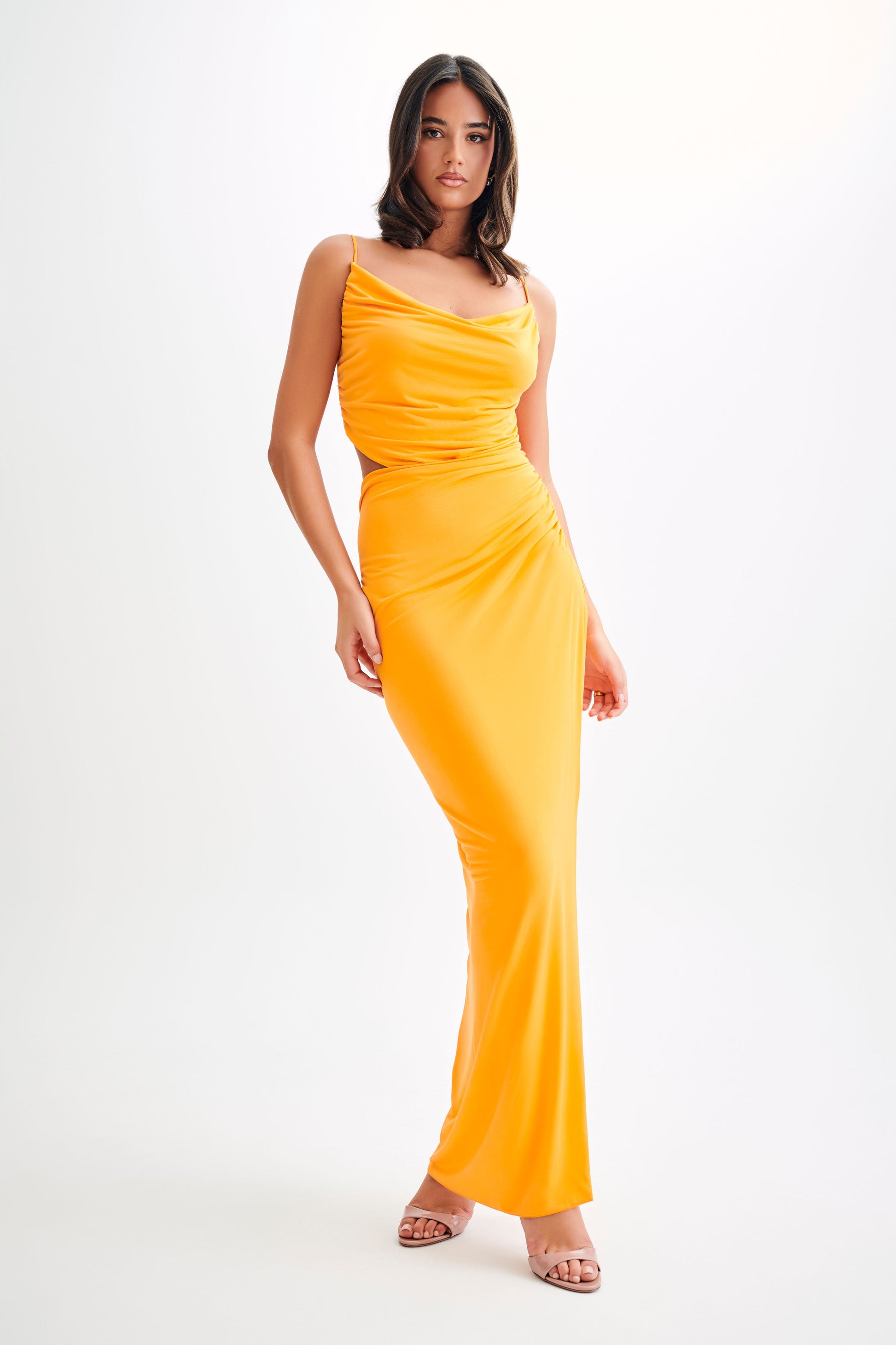 Jemma Draped Slinky Maxi Dress - Orange Sorbet #5