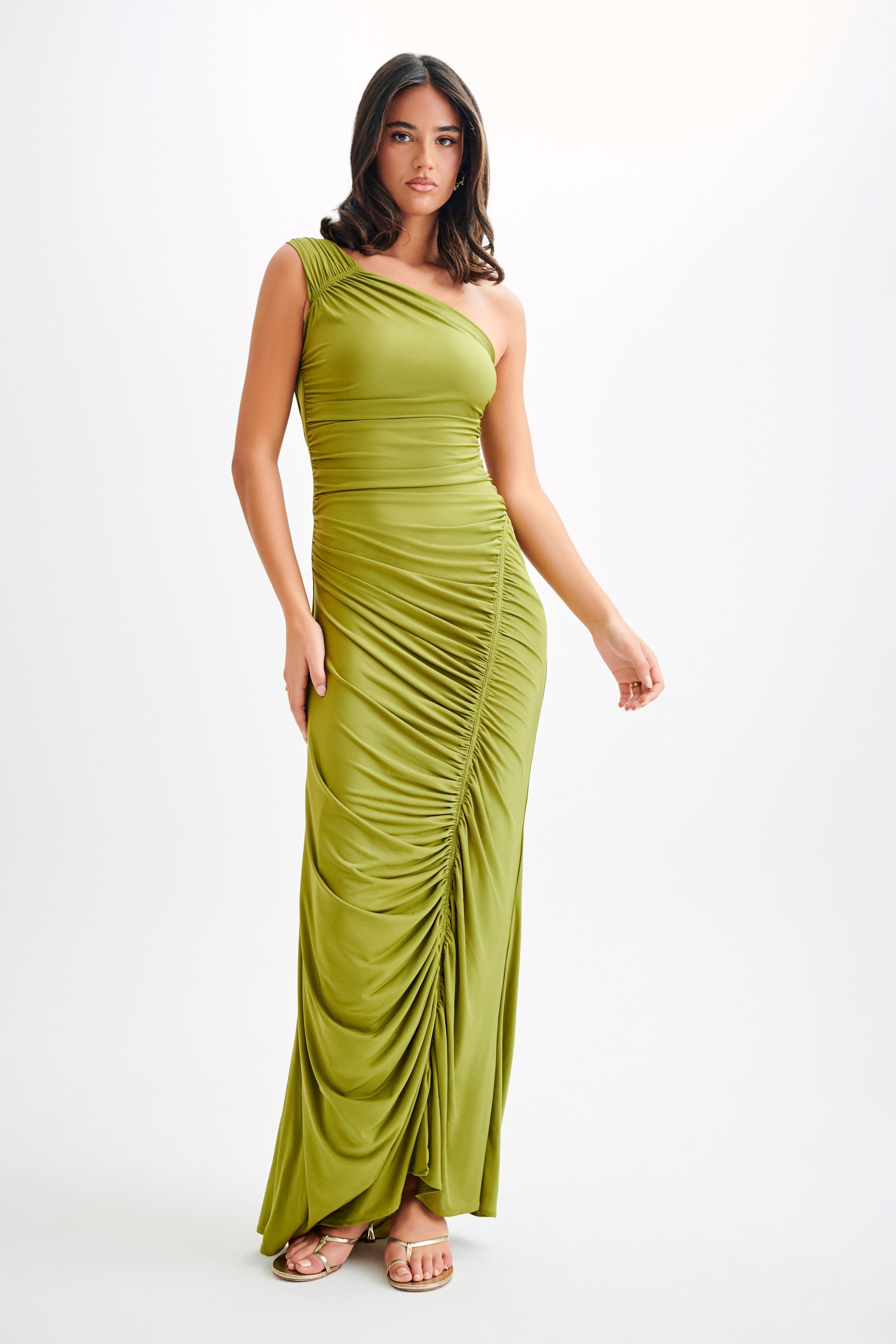 Capri Gathered Slinky Maxi Dress - Vintage Olive #2