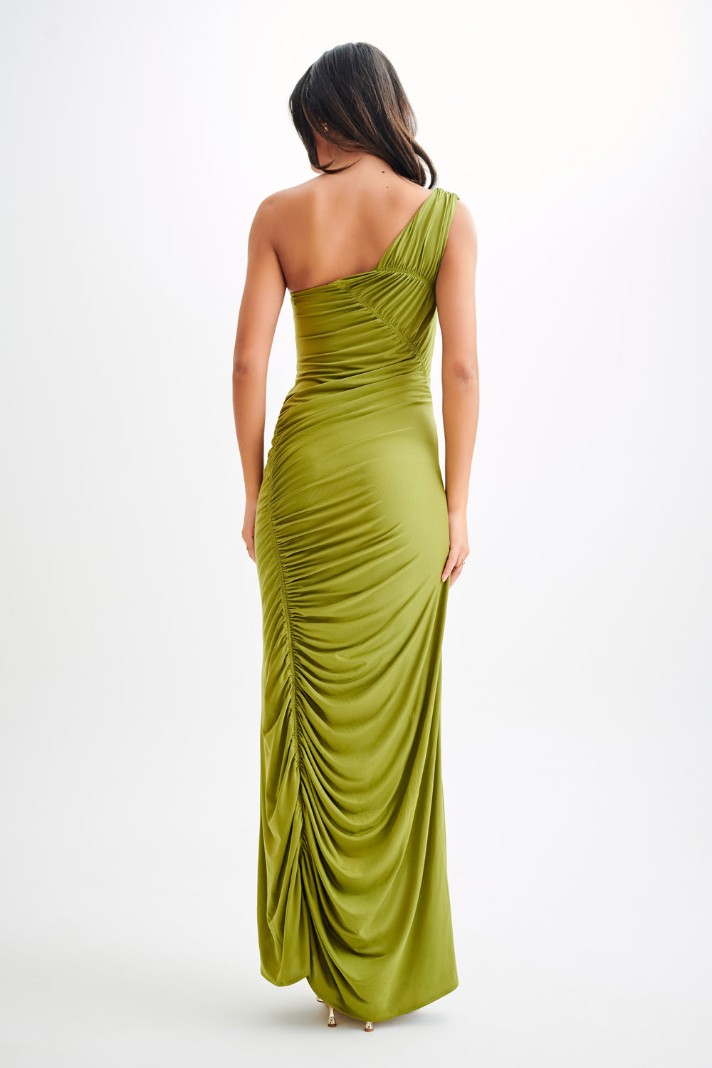 Capri Gathered Slinky Maxi Dress - Vintage Olive