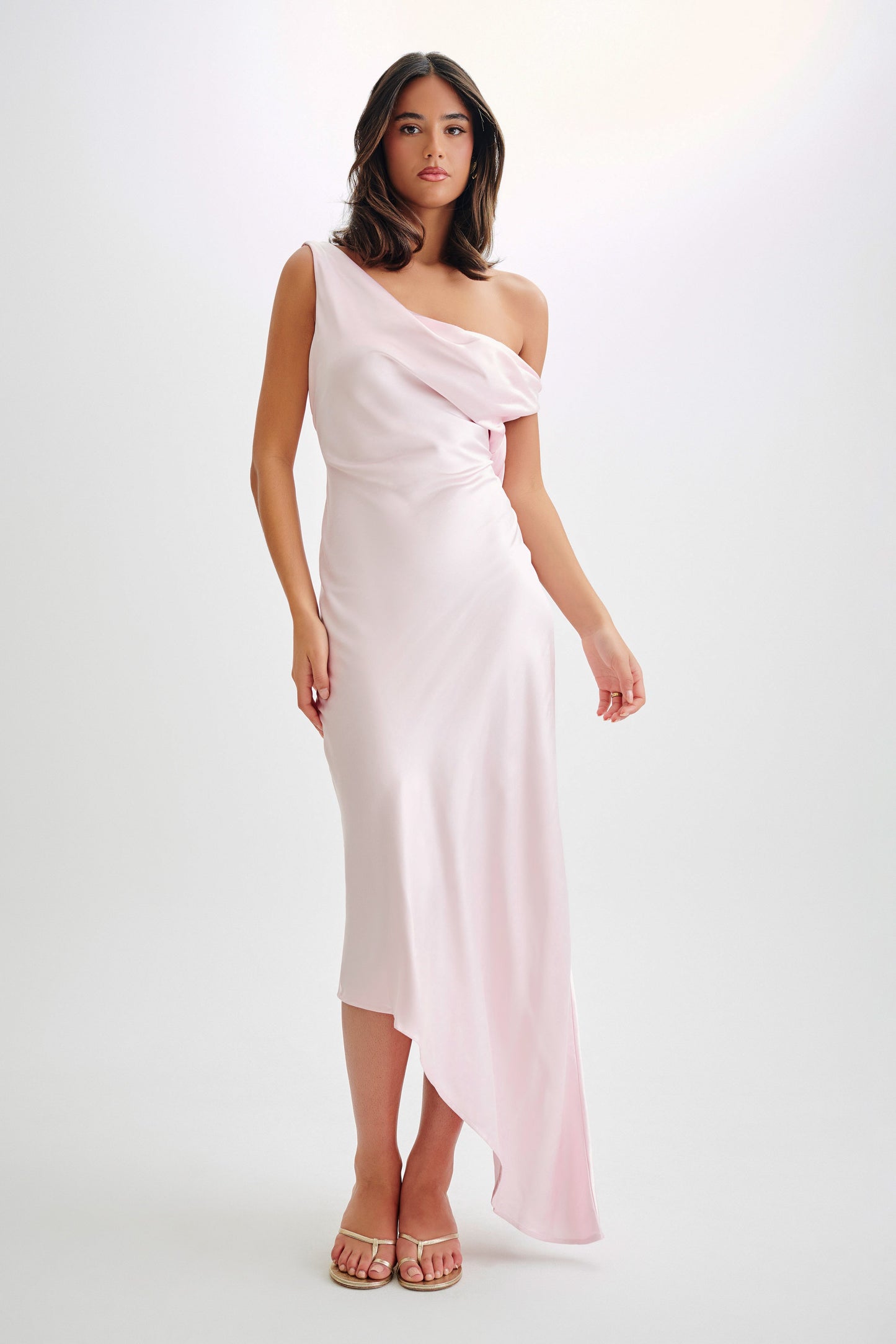 Yvette Slip Maxi Dress With Asymmetrical Hem - Pale Pink