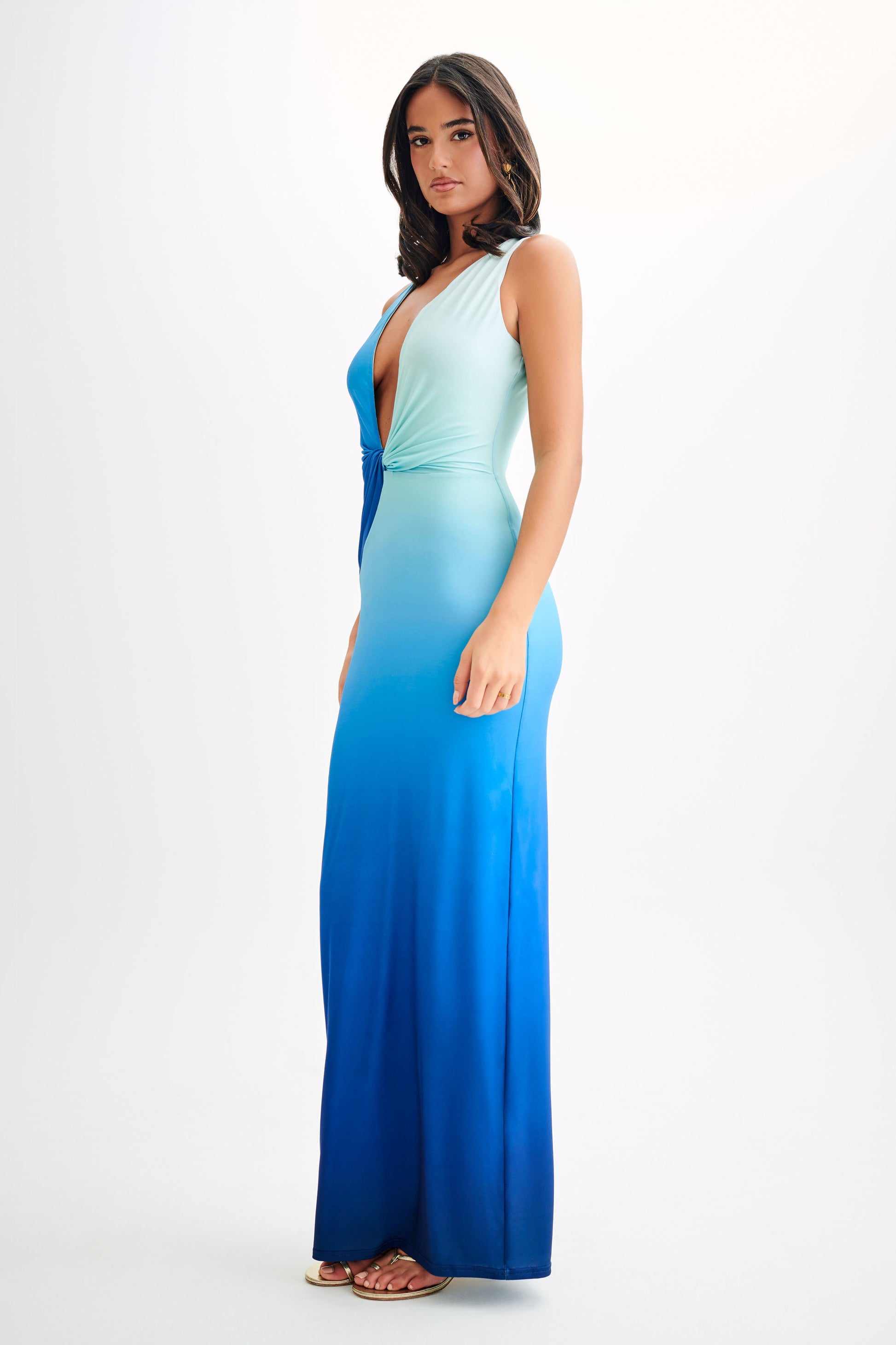 Stella Draped Slinky Maxi Dress - Ombre Blue #6