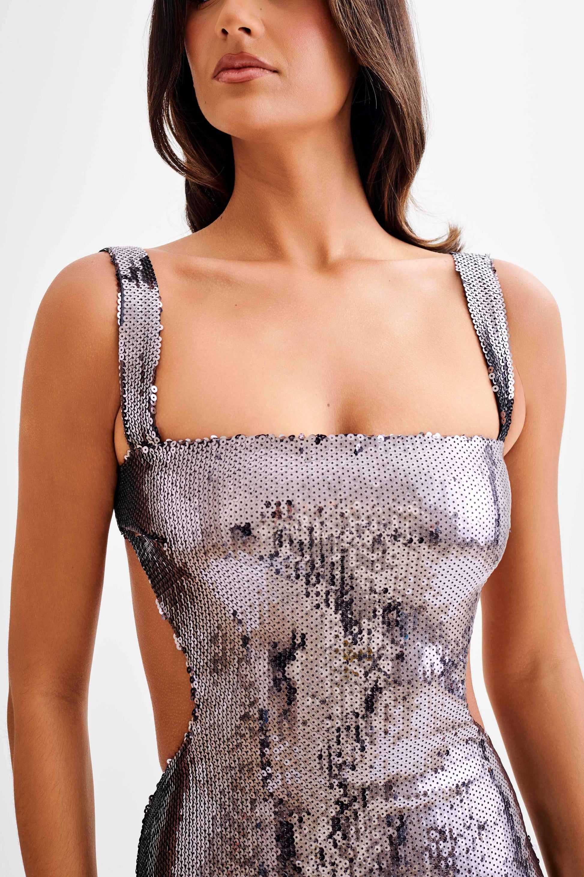 Adoria Sequin Cut Out Mini Dress - Charcoal #3