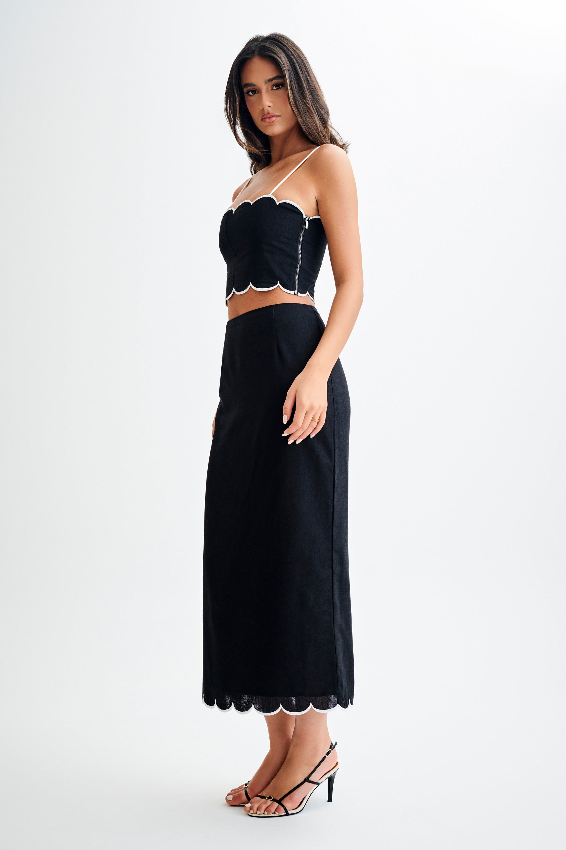 Alessio Scalloped Midi Skirt - Black #4