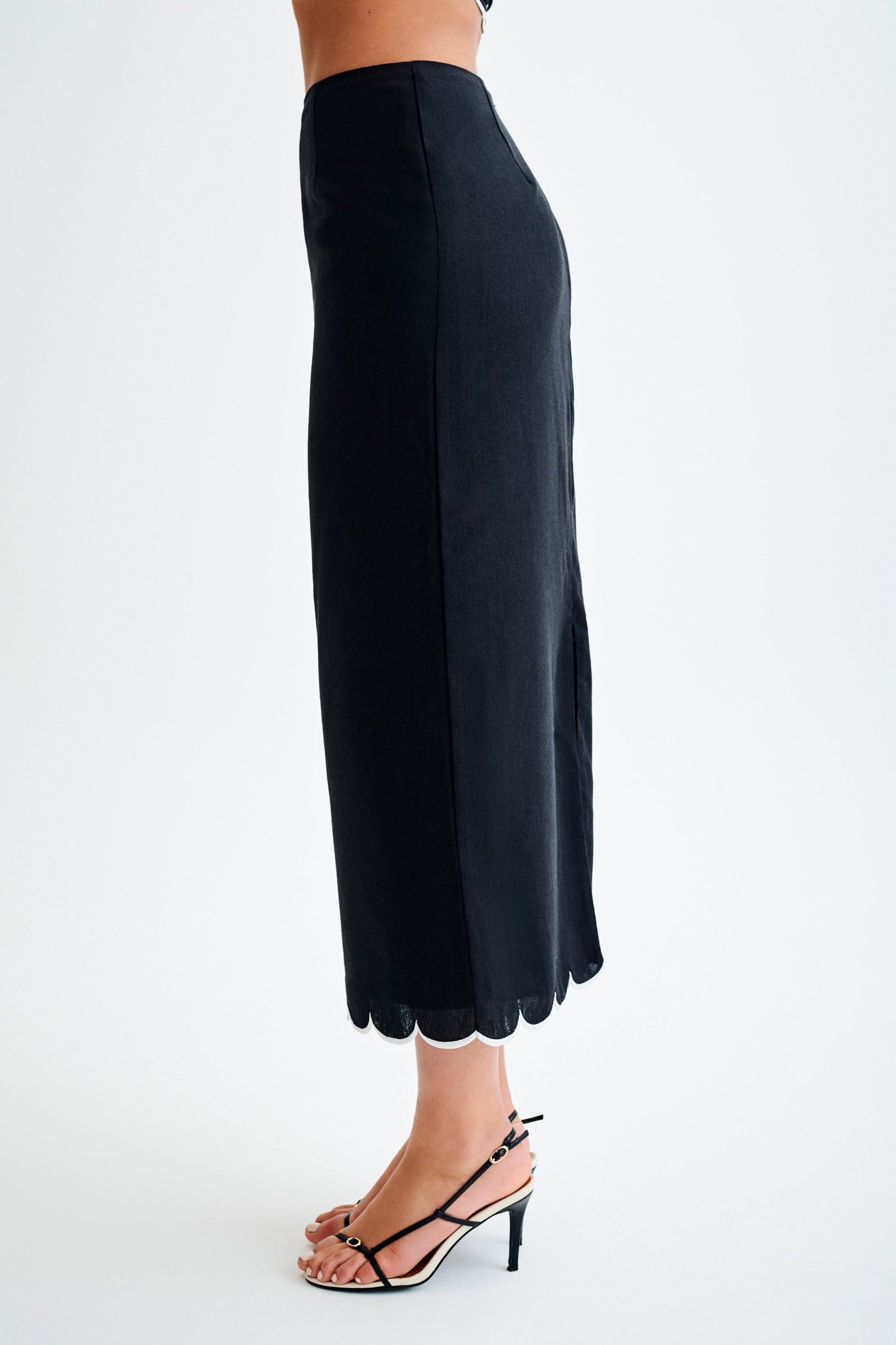 Alessio Scalloped Midi Skirt - Black #6