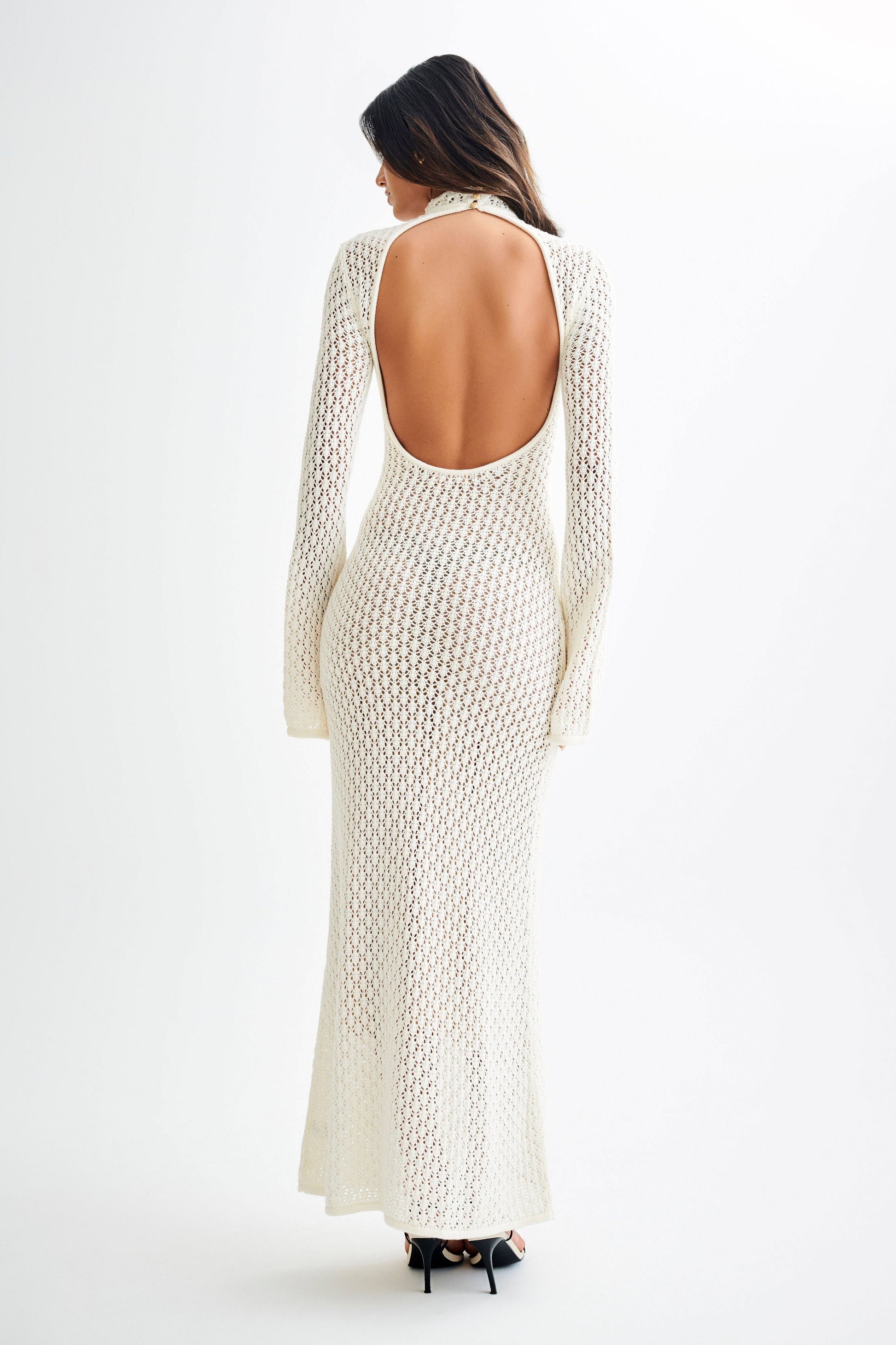 Julia Crochet Open Back Maxi Dress - White #5