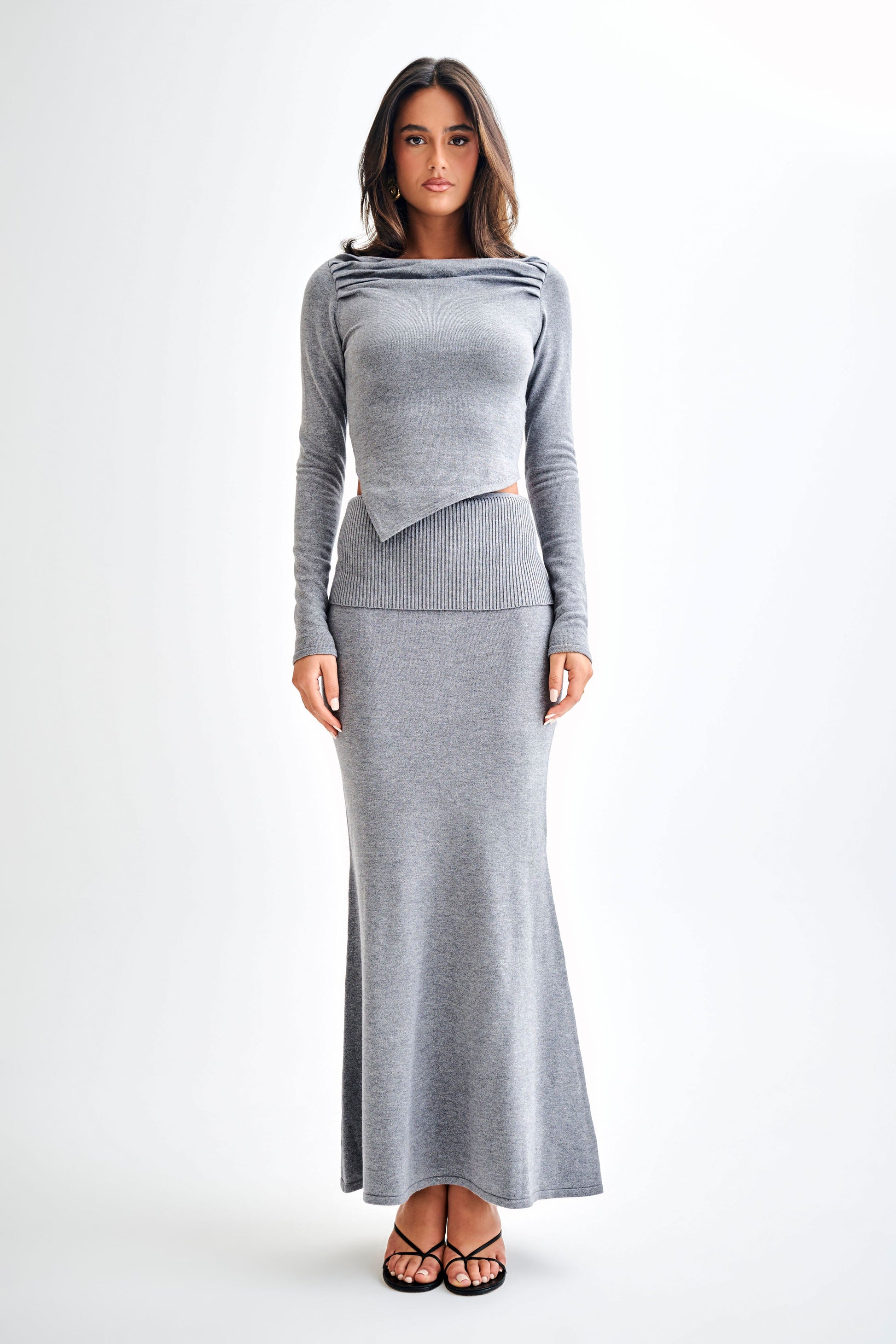 Karlie Knit Maxi Skirt With Ribbed Waist - Charcoal Marle #9