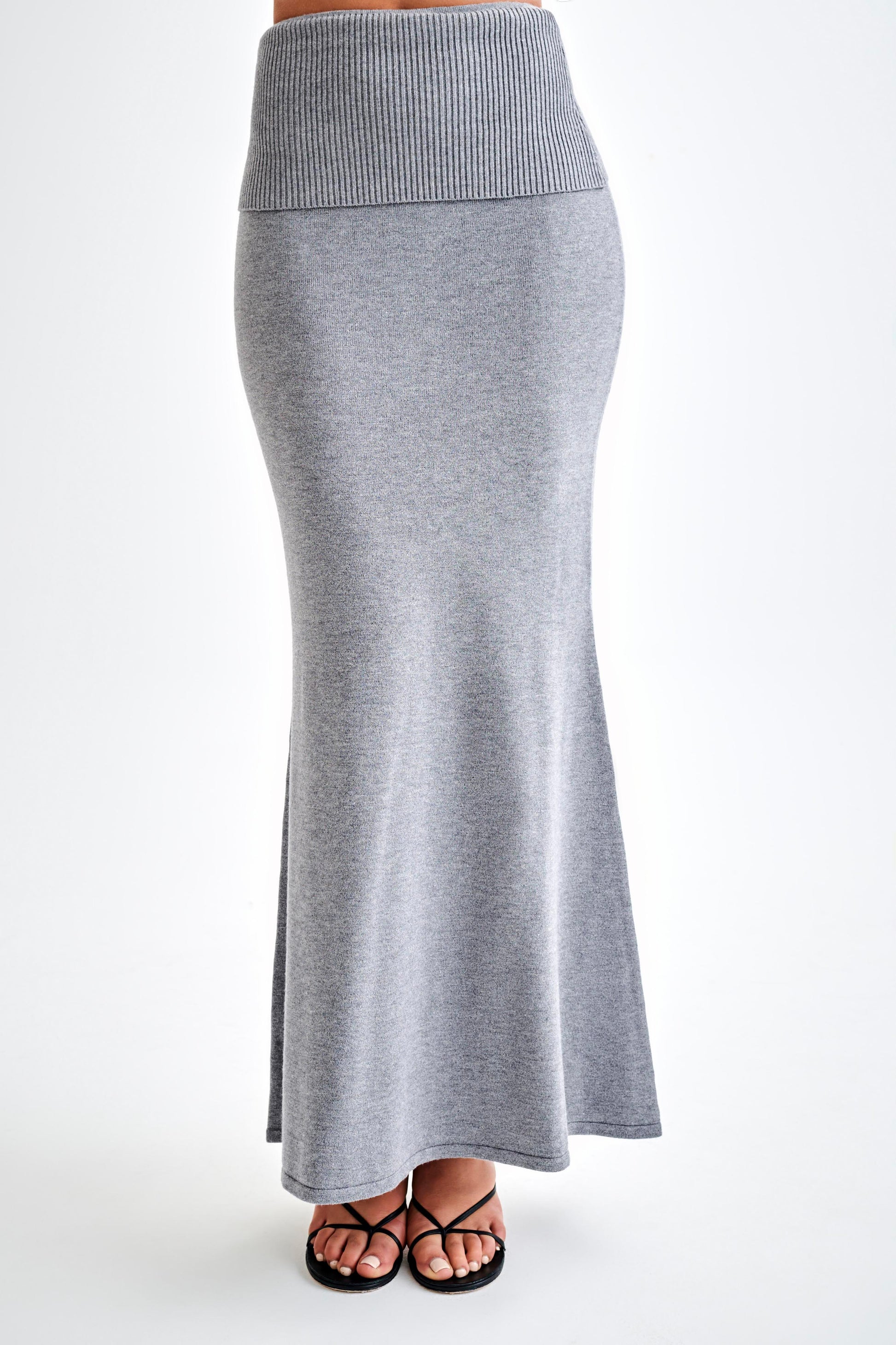 Karlie Knit Maxi Skirt With Ribbed Waist - Charcoal Marle #3