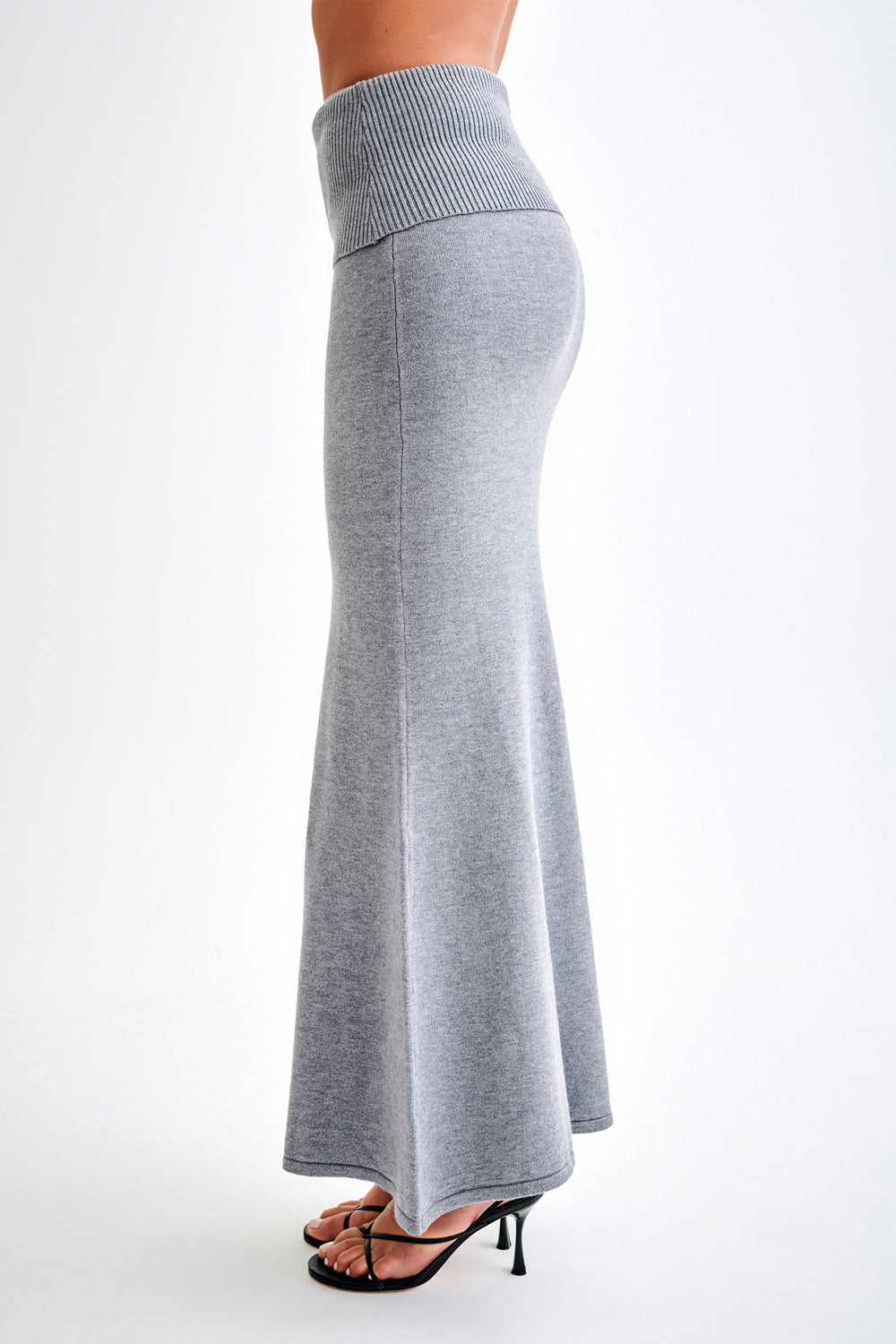 Karlie Knit Maxi Skirt With Ribbed Waist - Charcoal Marle