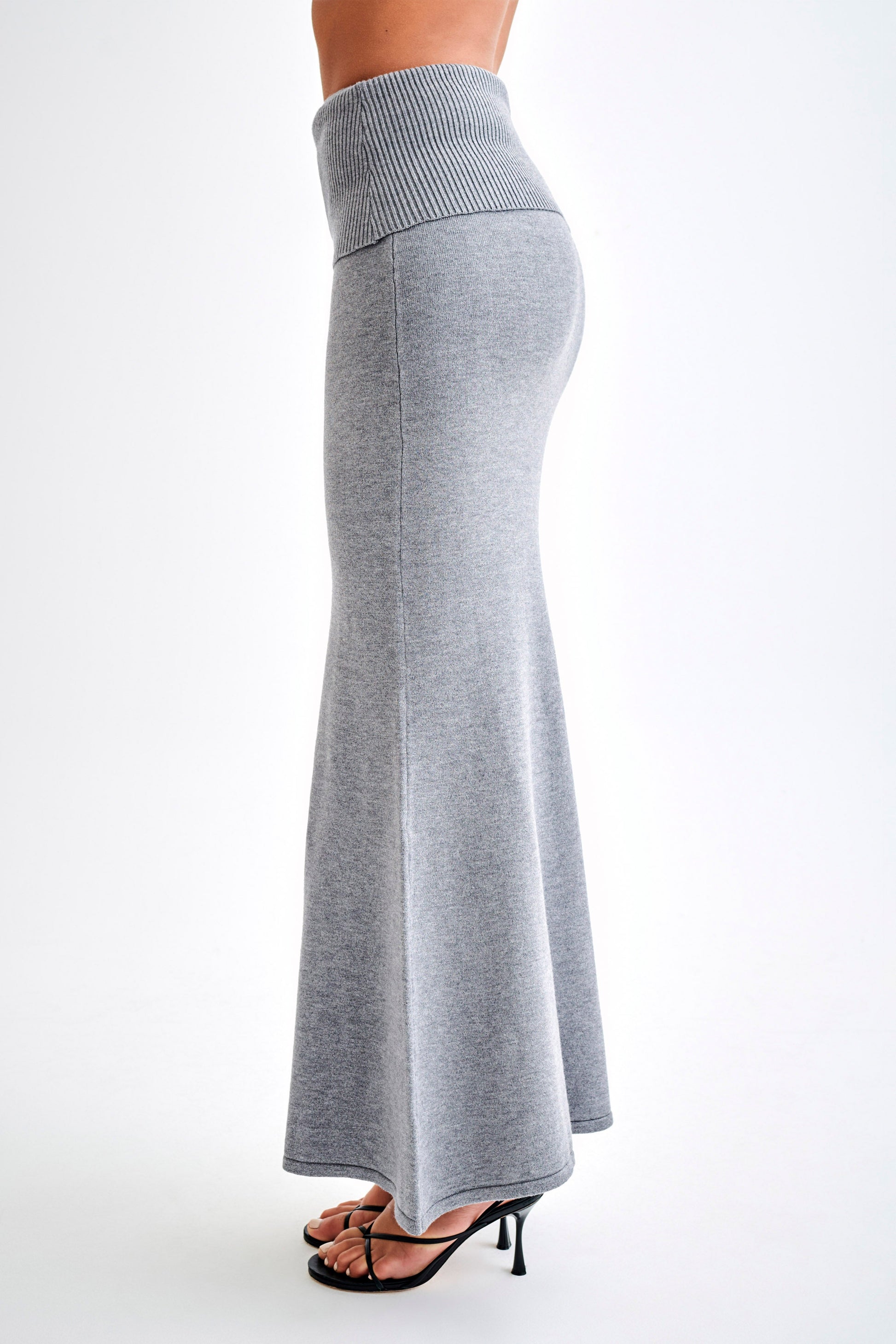 Karlie Knit Maxi Skirt With Ribbed Waist - Charcoal Marle #11