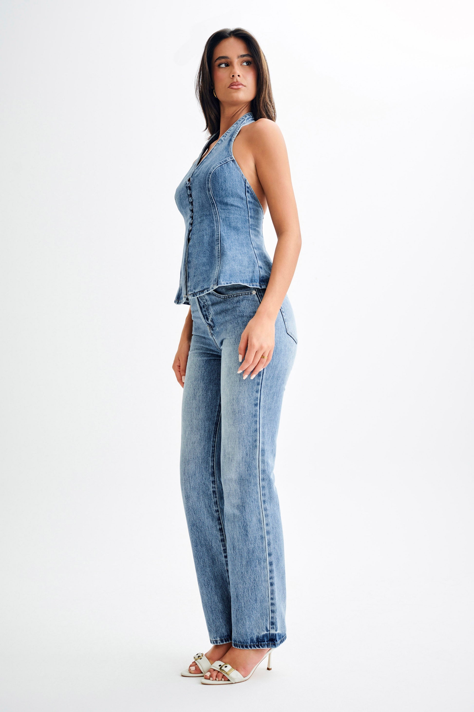 Janine High Waisted Straight Leg Jeans - Washed Mid Blue #6