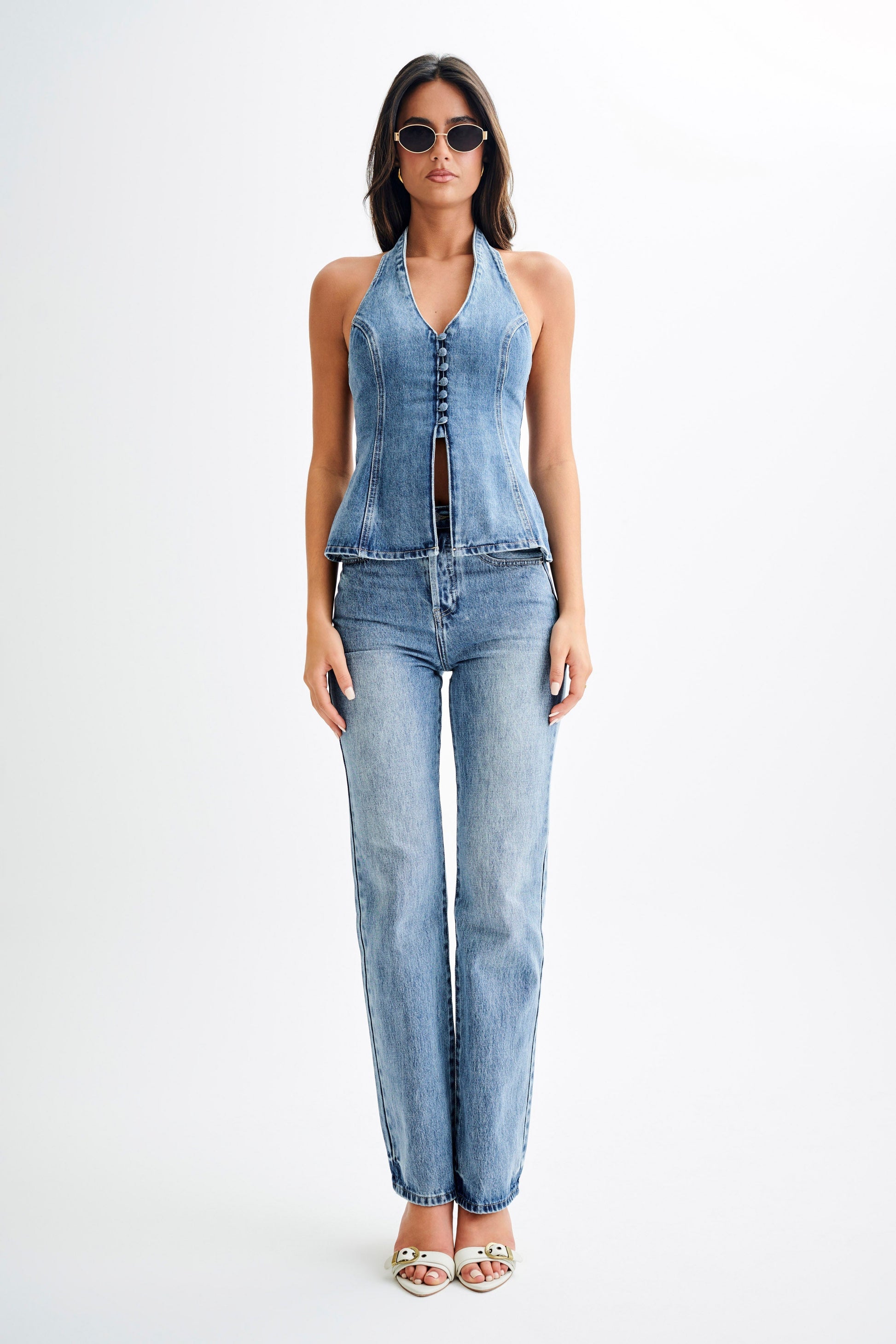 Janine High Waisted Straight Leg Jeans - Washed Mid Blue #4