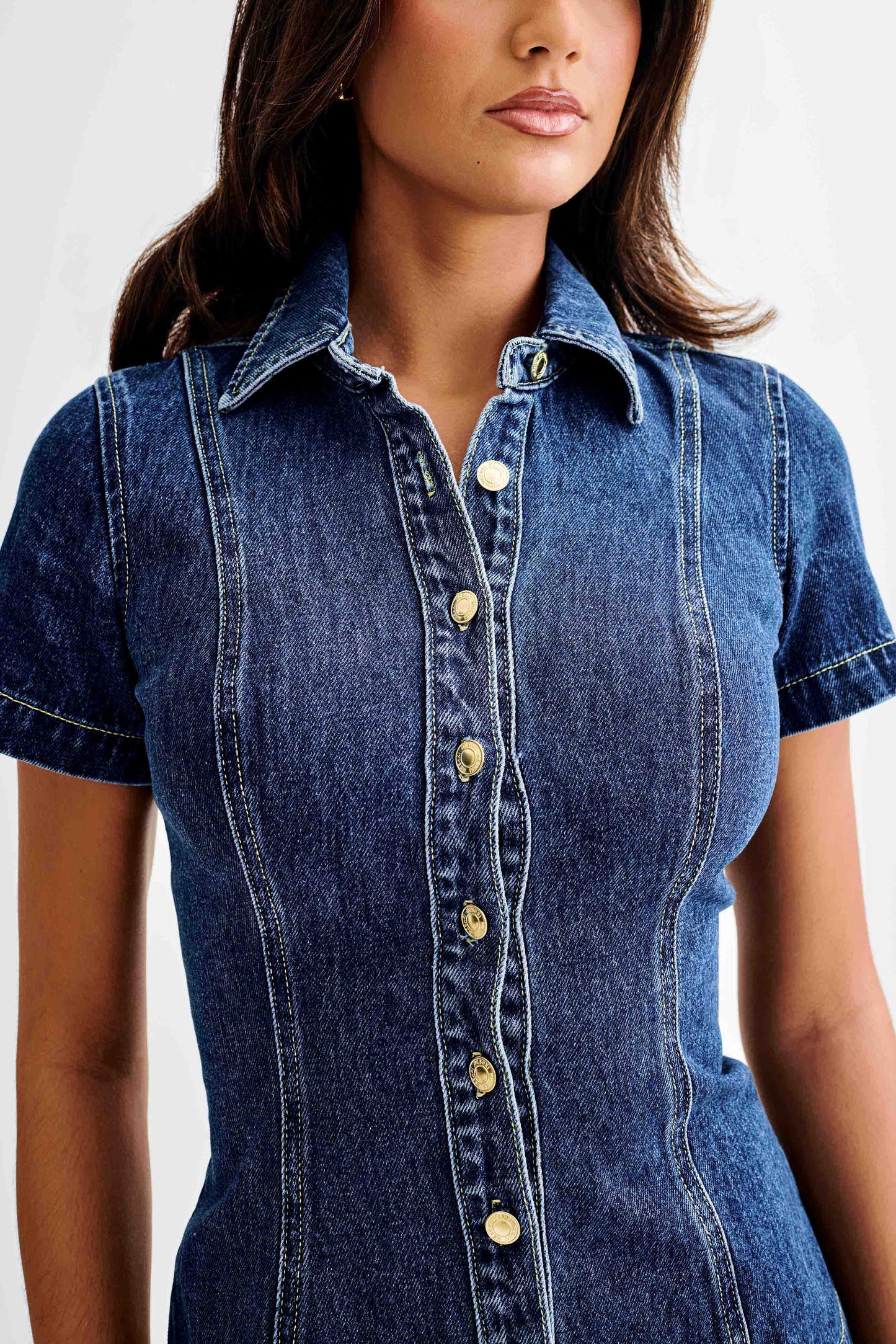 Ellie Denim Short Sleeve Top - Dark Blue