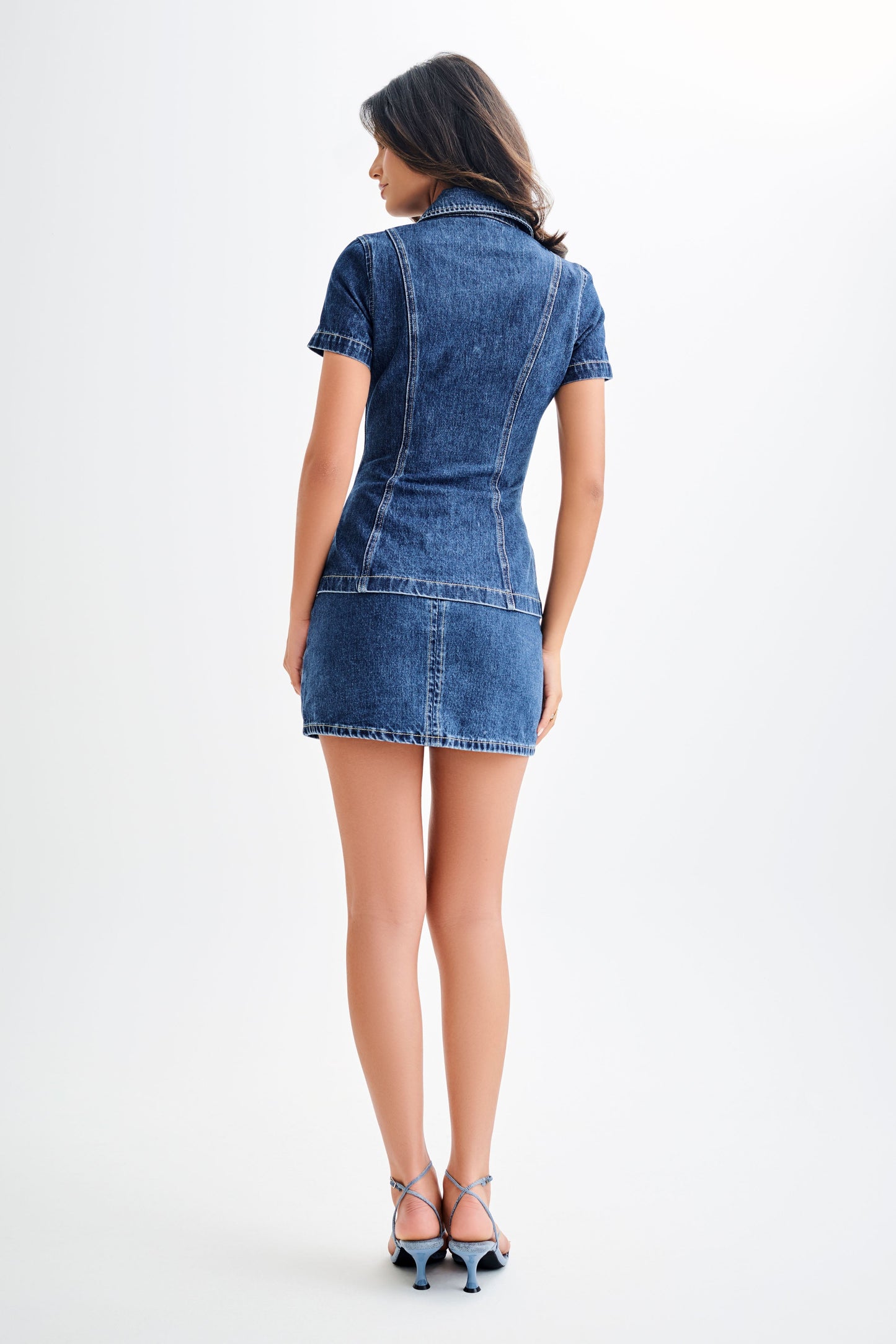 Ellie Denim Short Sleeve Top - Dark Blue