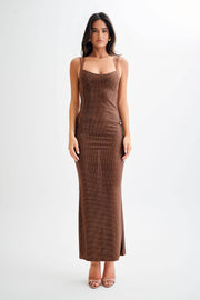 Jasmyn Hot Fix Maxi Dress With Mesh Back - Chocolate