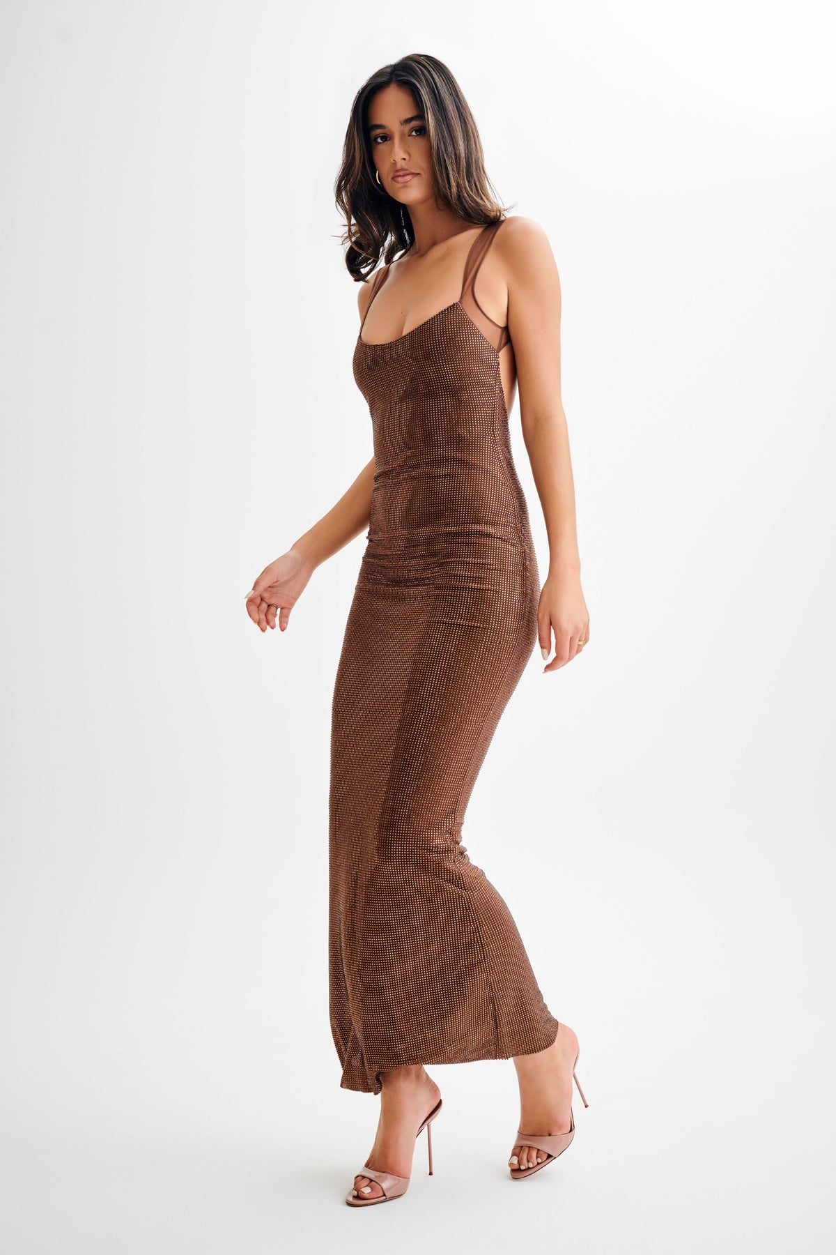 Jasmyn Hot Fix Maxi Dress With Mesh Back - Chocolate #6