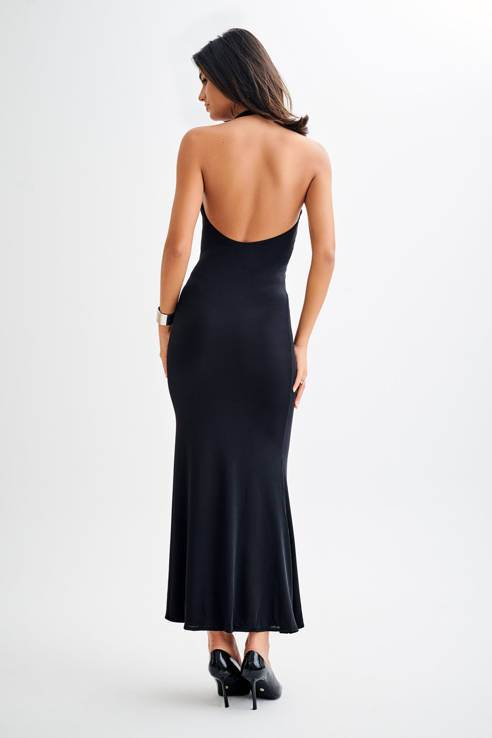 Marianne Asymmetrical Slinky Maxi Dress - Black