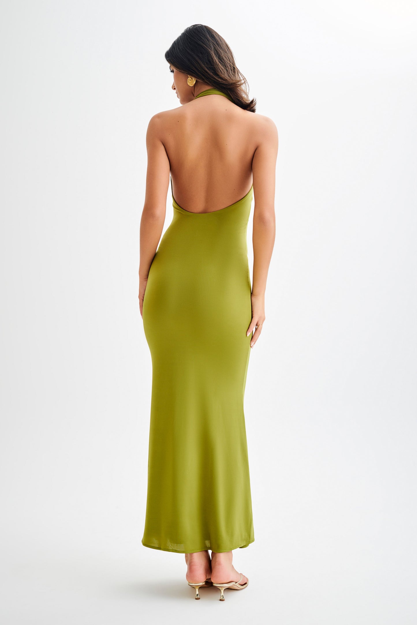 Marianne Asymmetrical Slinky Maxi Dress - Vintage Olive