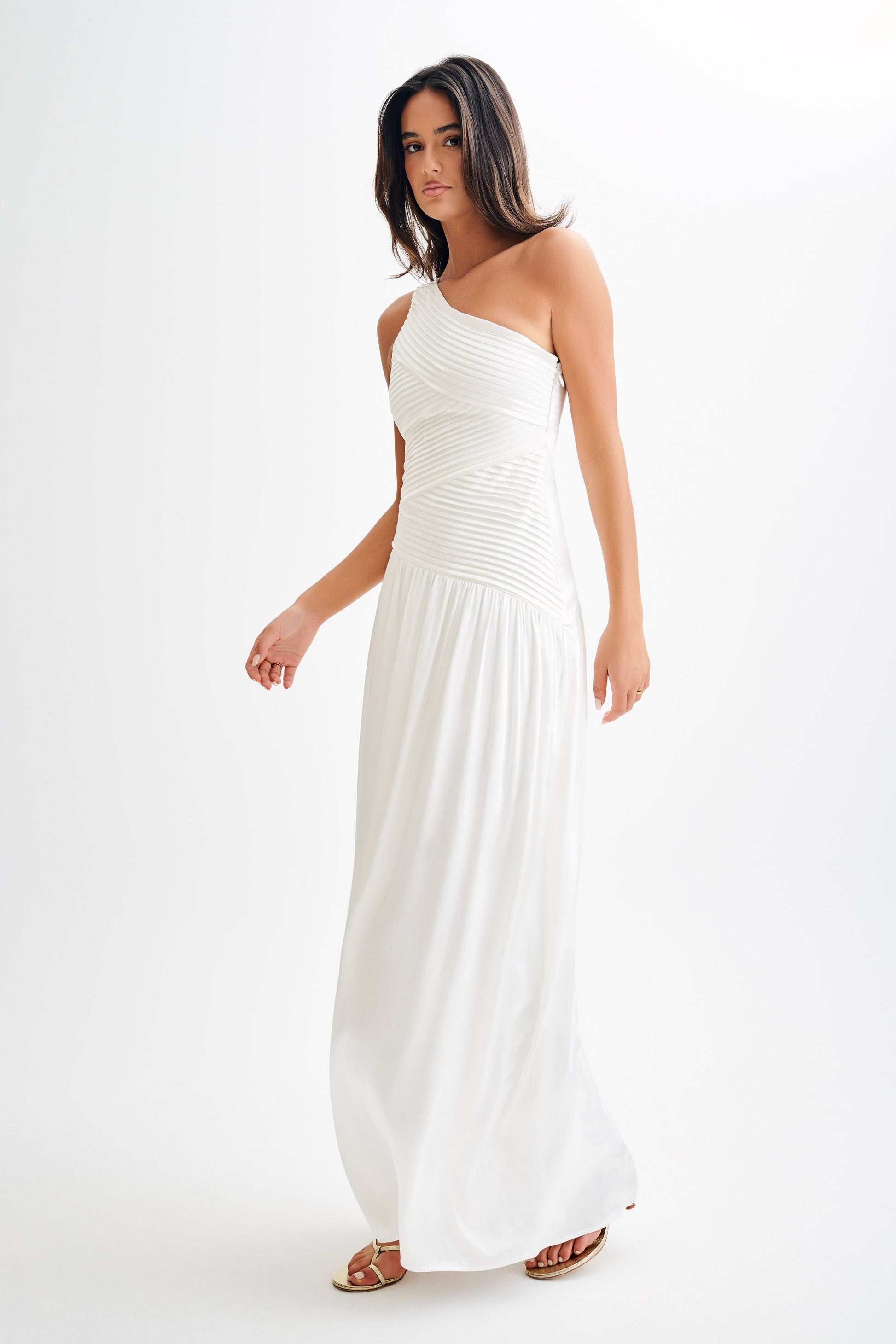 Jenna One Shoulder Pleated Maxi Dress - Ivory #4