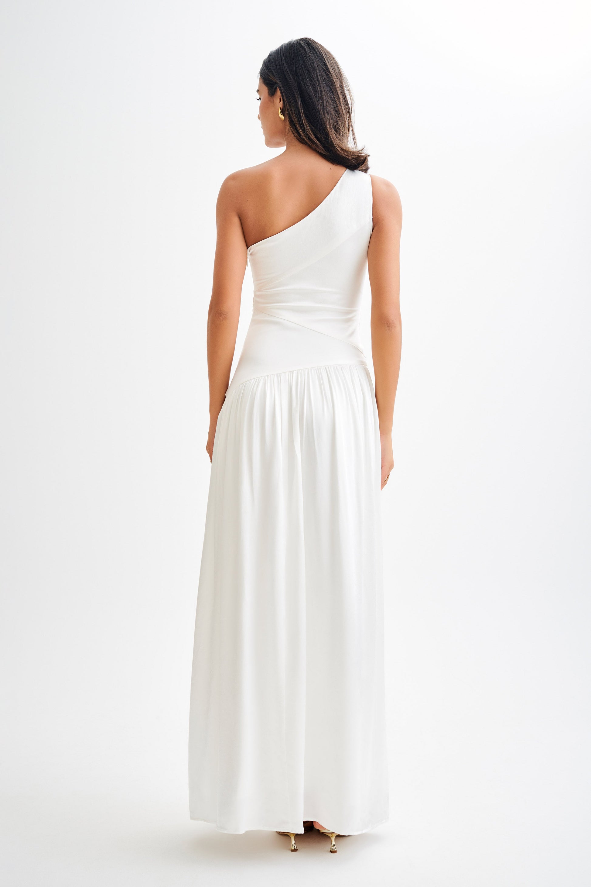Jenna One Shoulder Pleated Maxi Dress - Ivory #2