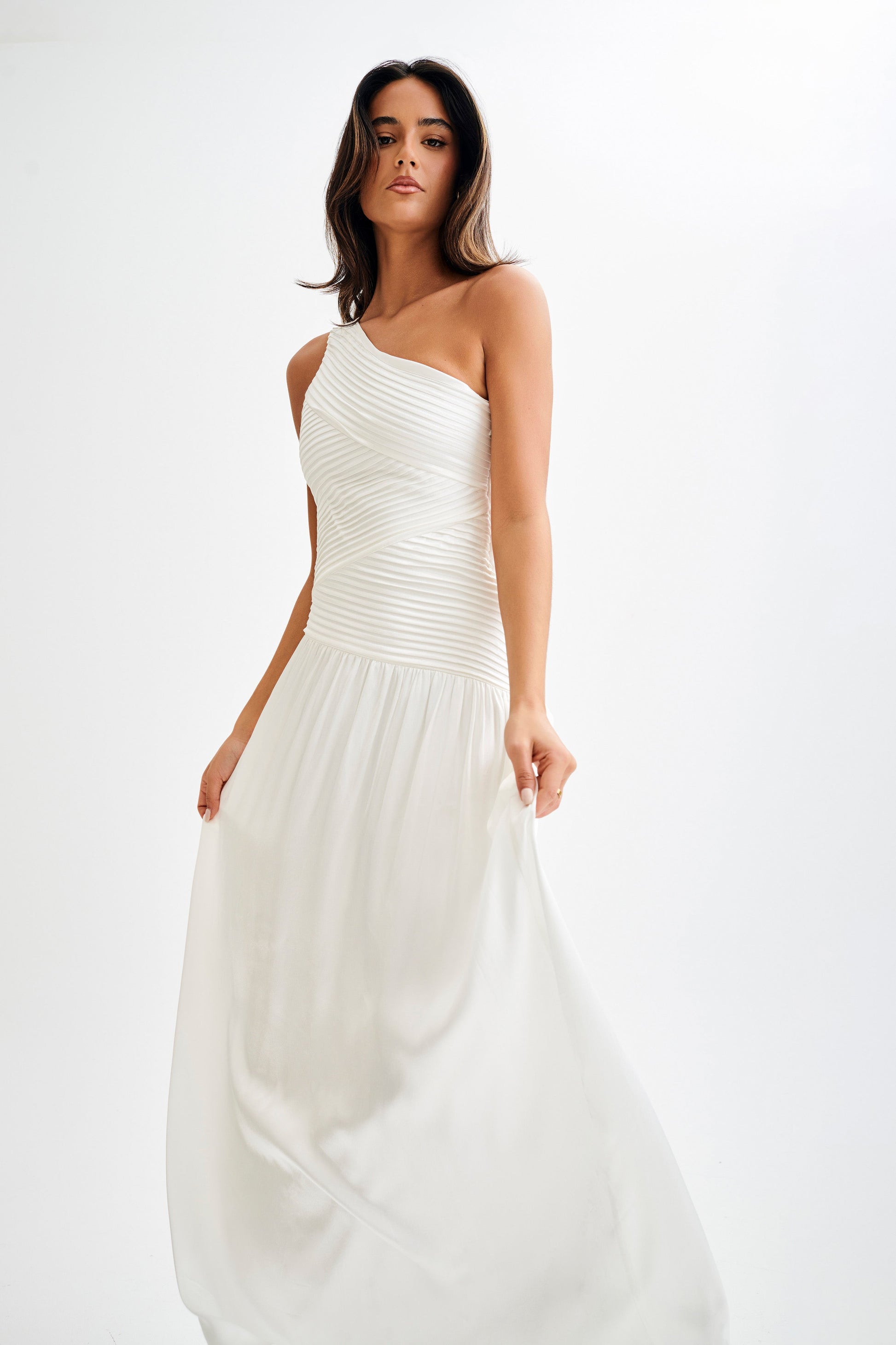Jenna One Shoulder Pleated Maxi Dress - Ivory #6