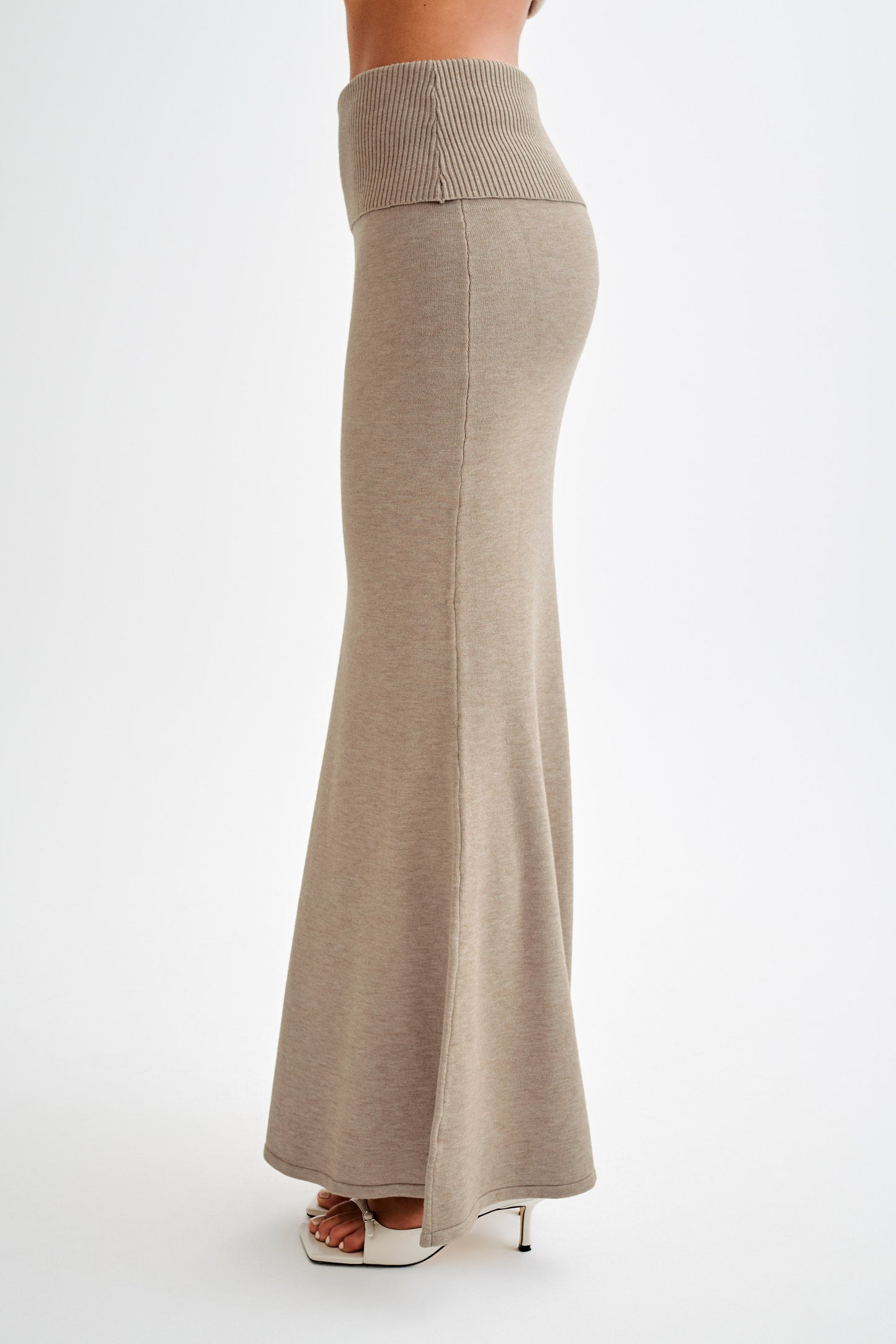 Karlie Knit Maxi Skirt With Ribbed Waist - Taupe Marle