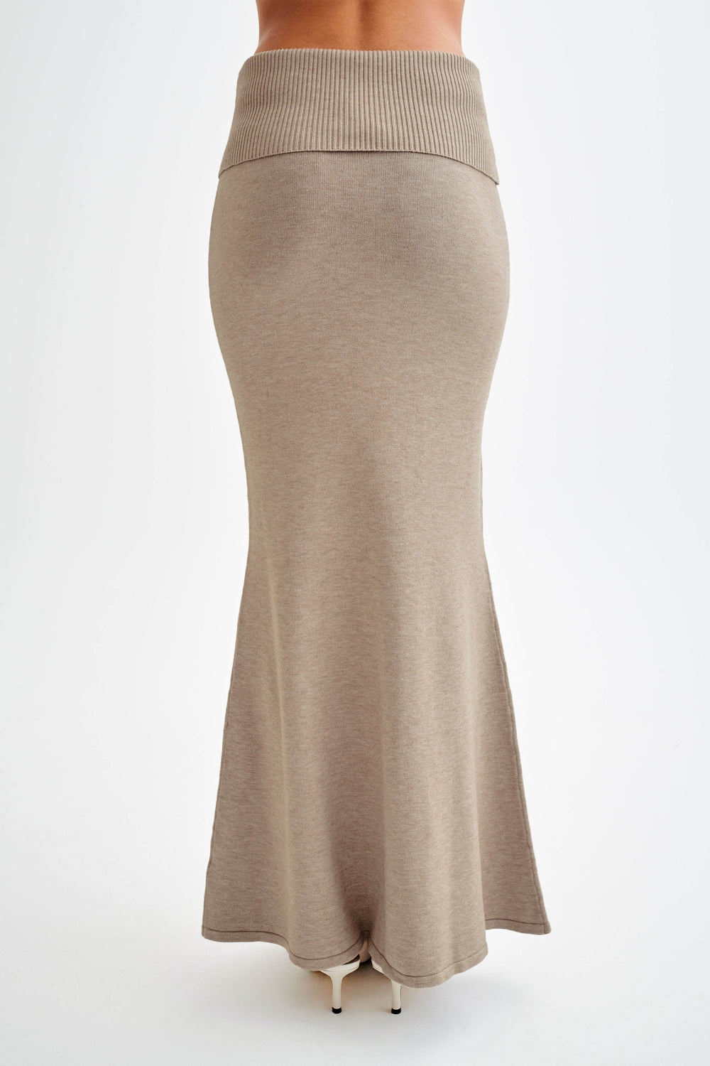 Karlie Knit Maxi Skirt With Ribbed Waist - Taupe Marle