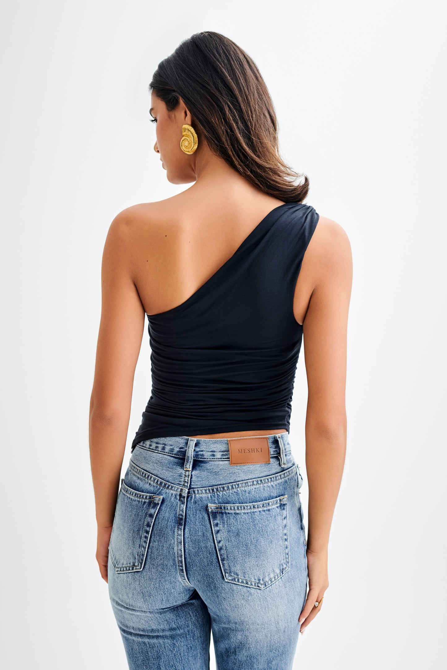 Sarah One Shoulder Modal Asymmetric Top - Black