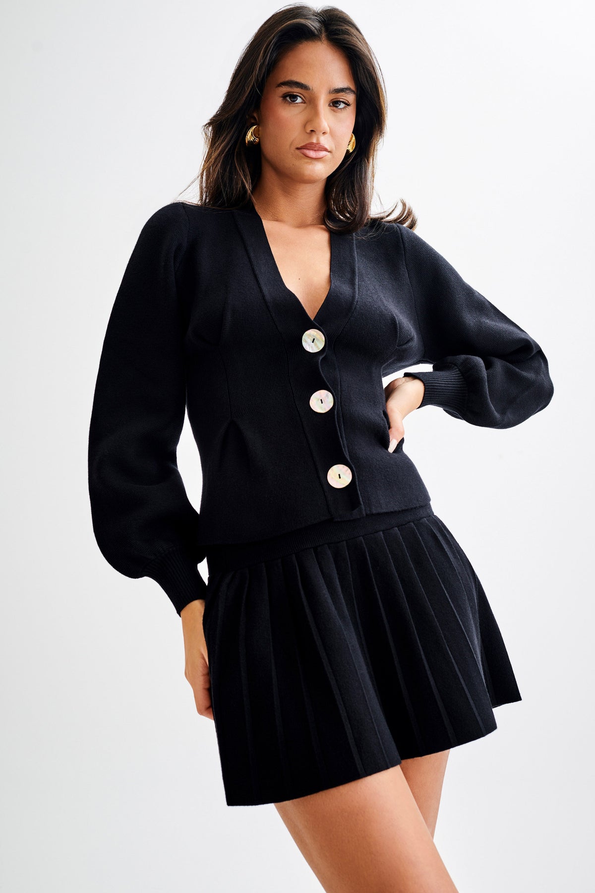 Beverly Knit Pleated Mini Skirt - Black #7