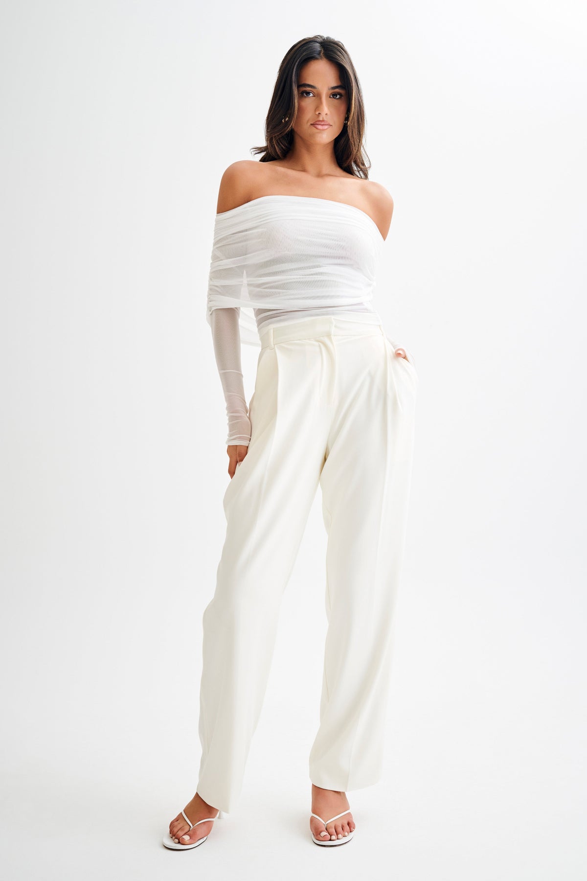 Everly Sheer Mesh Off Shoulder Top - Ivory #6