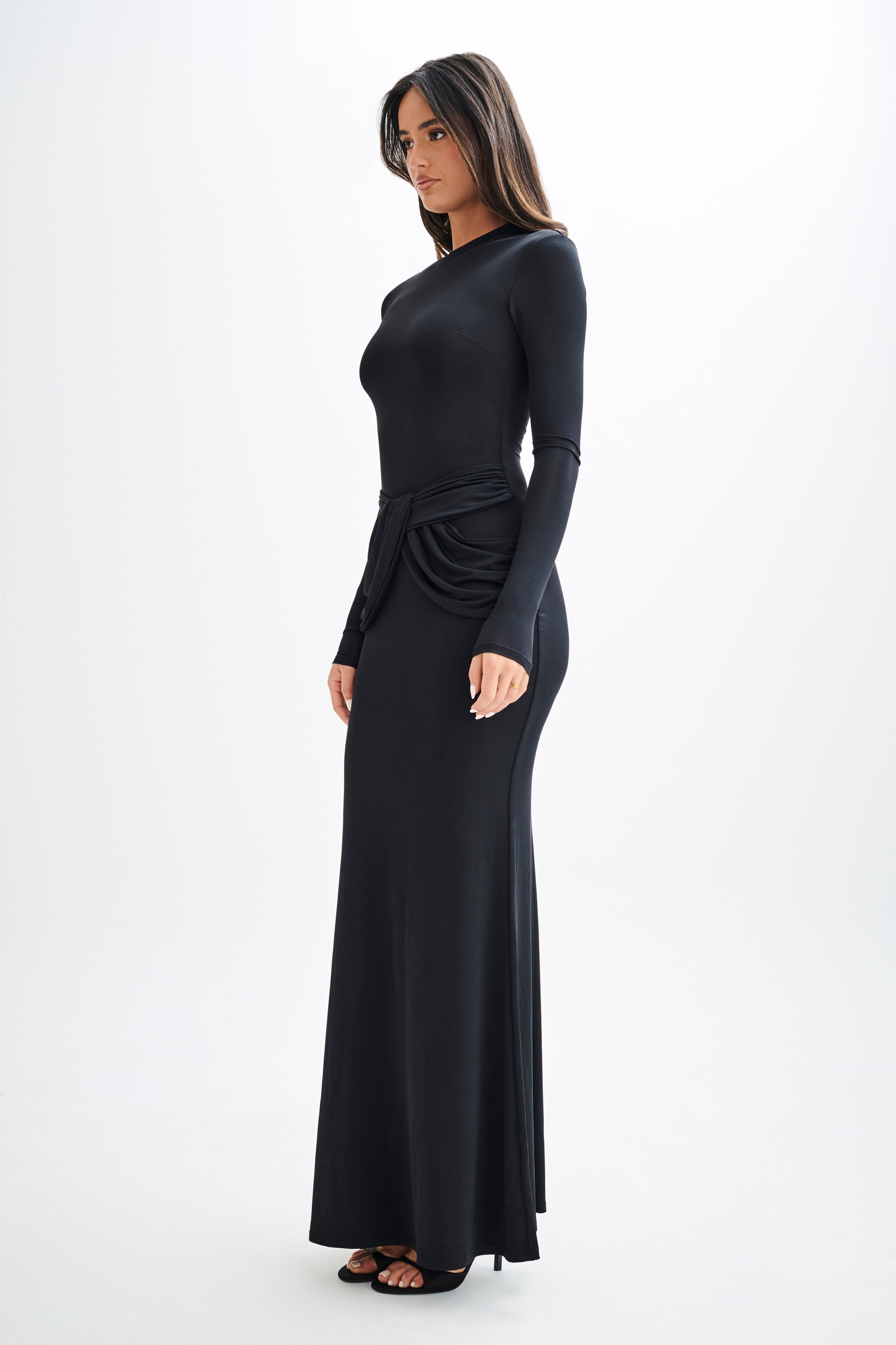 Halcyon Long Sleeve Slinky Maxi Dress - Black #4