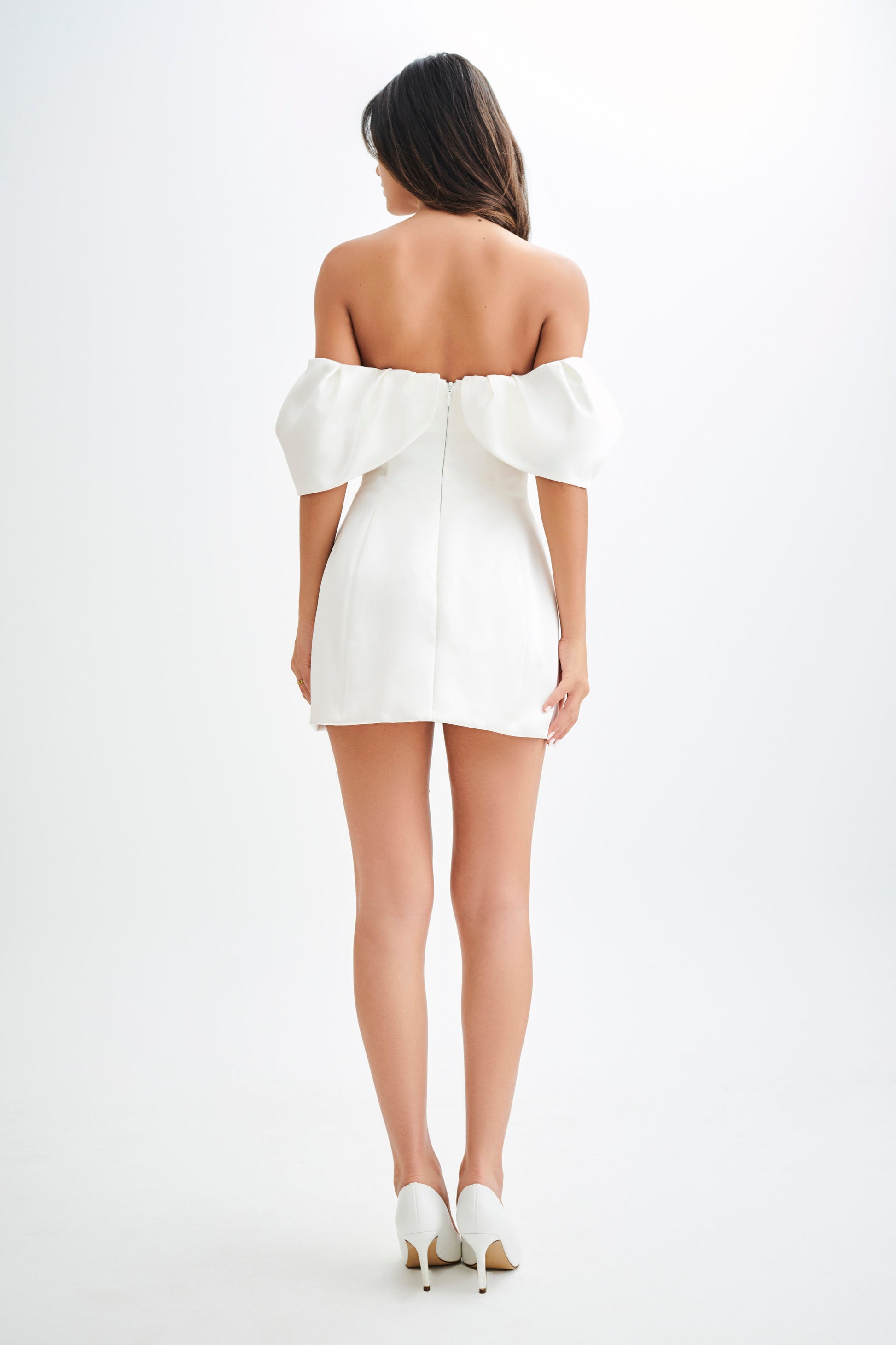 Portia Off Shoulder Satin Corset Dress - White #7