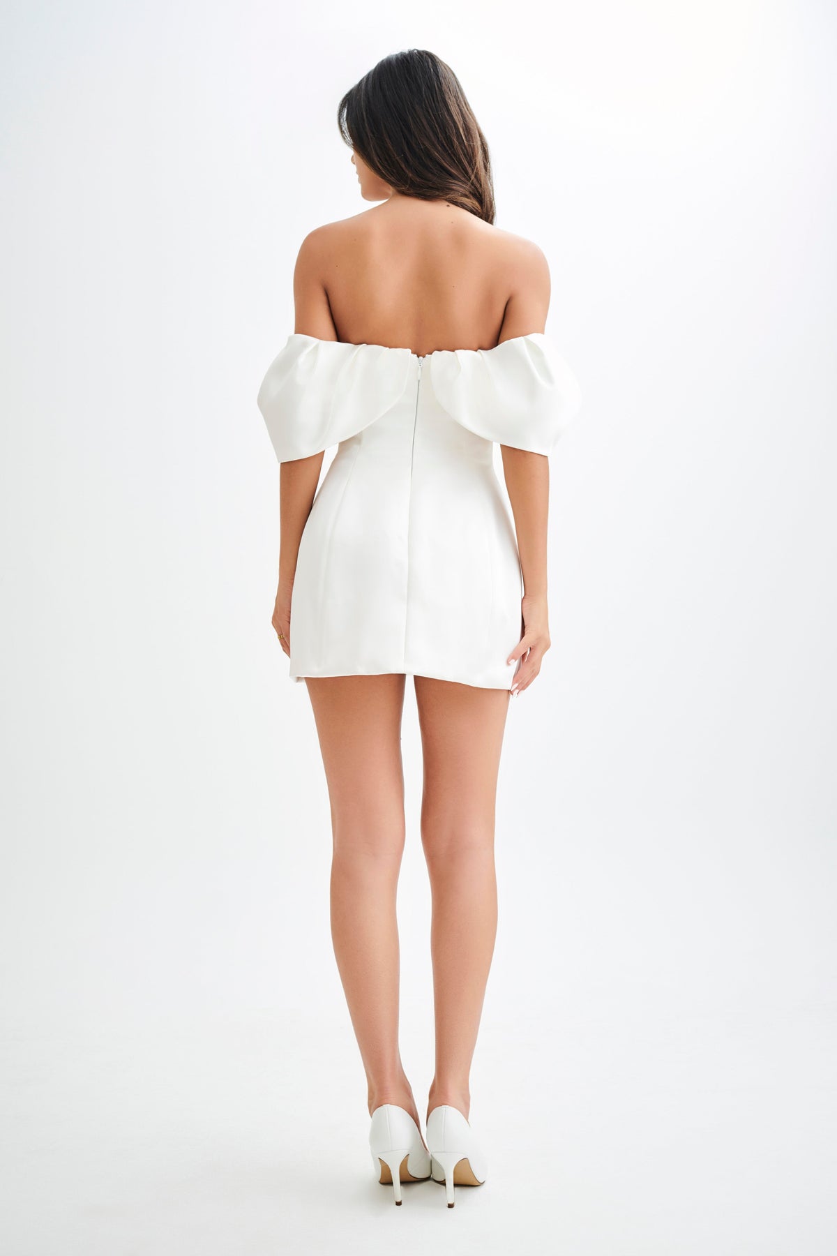 Portia Off Shoulder Satin Corset Dress - White #7