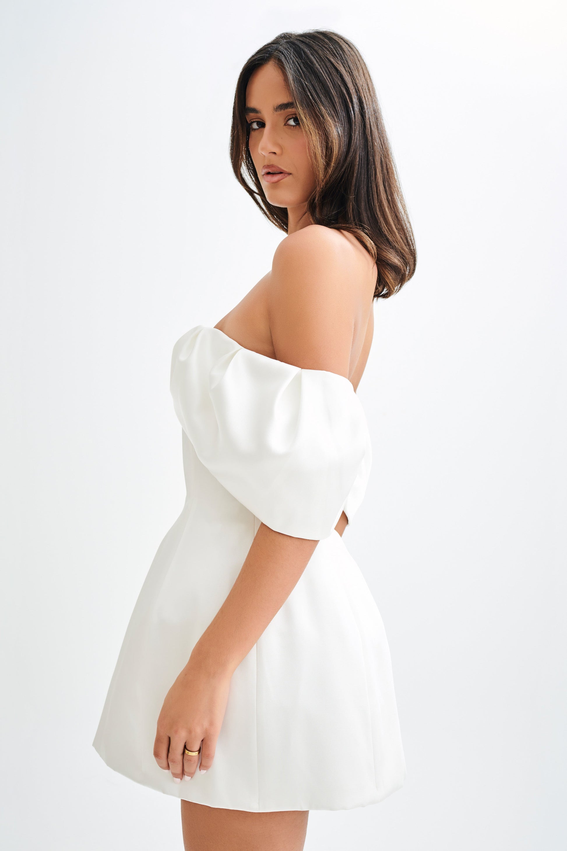 Portia Off Shoulder Satin Corset Dress - White #4