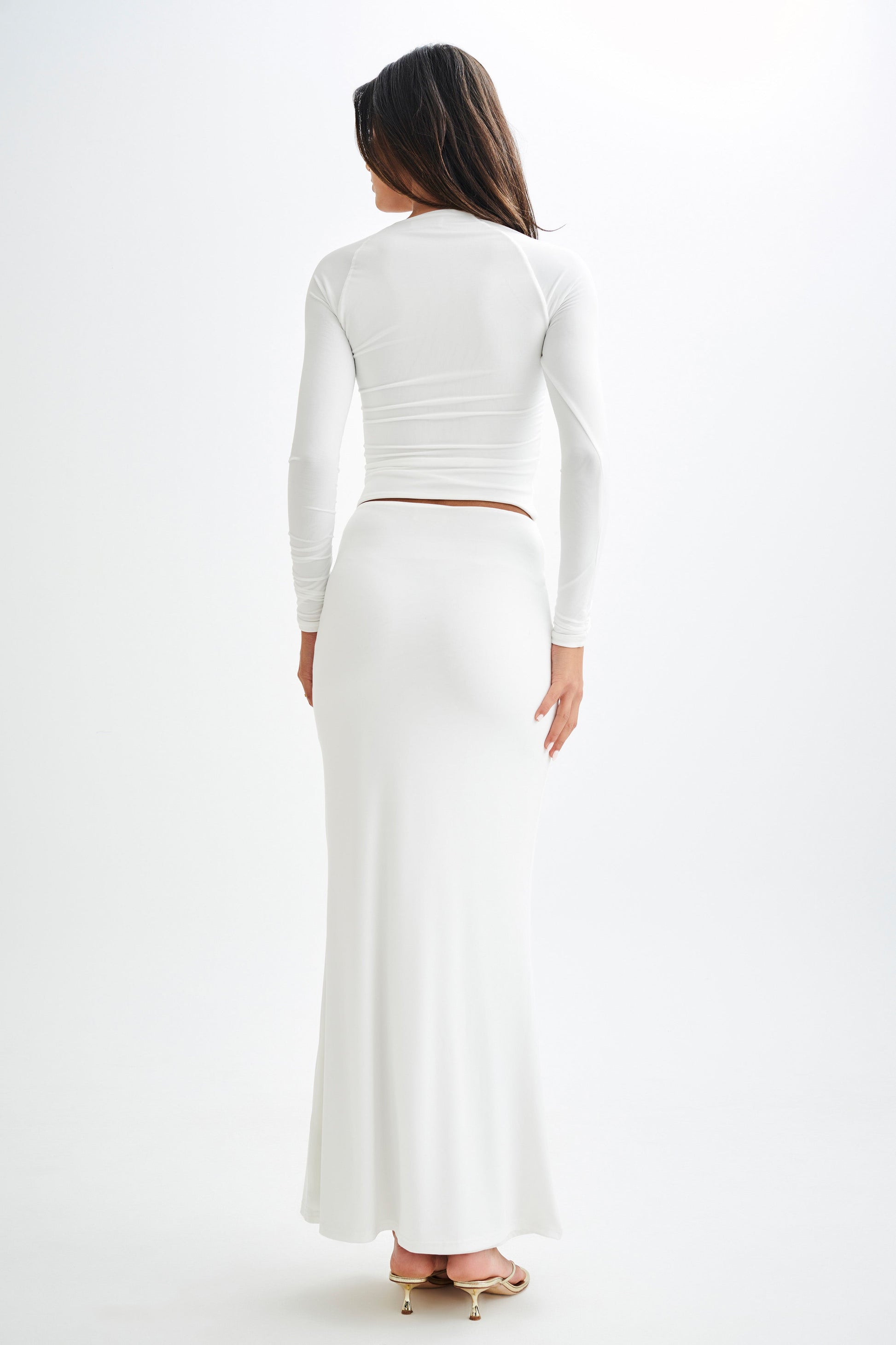 Billie Slinky Ruched Long Sleeve Top - White #8