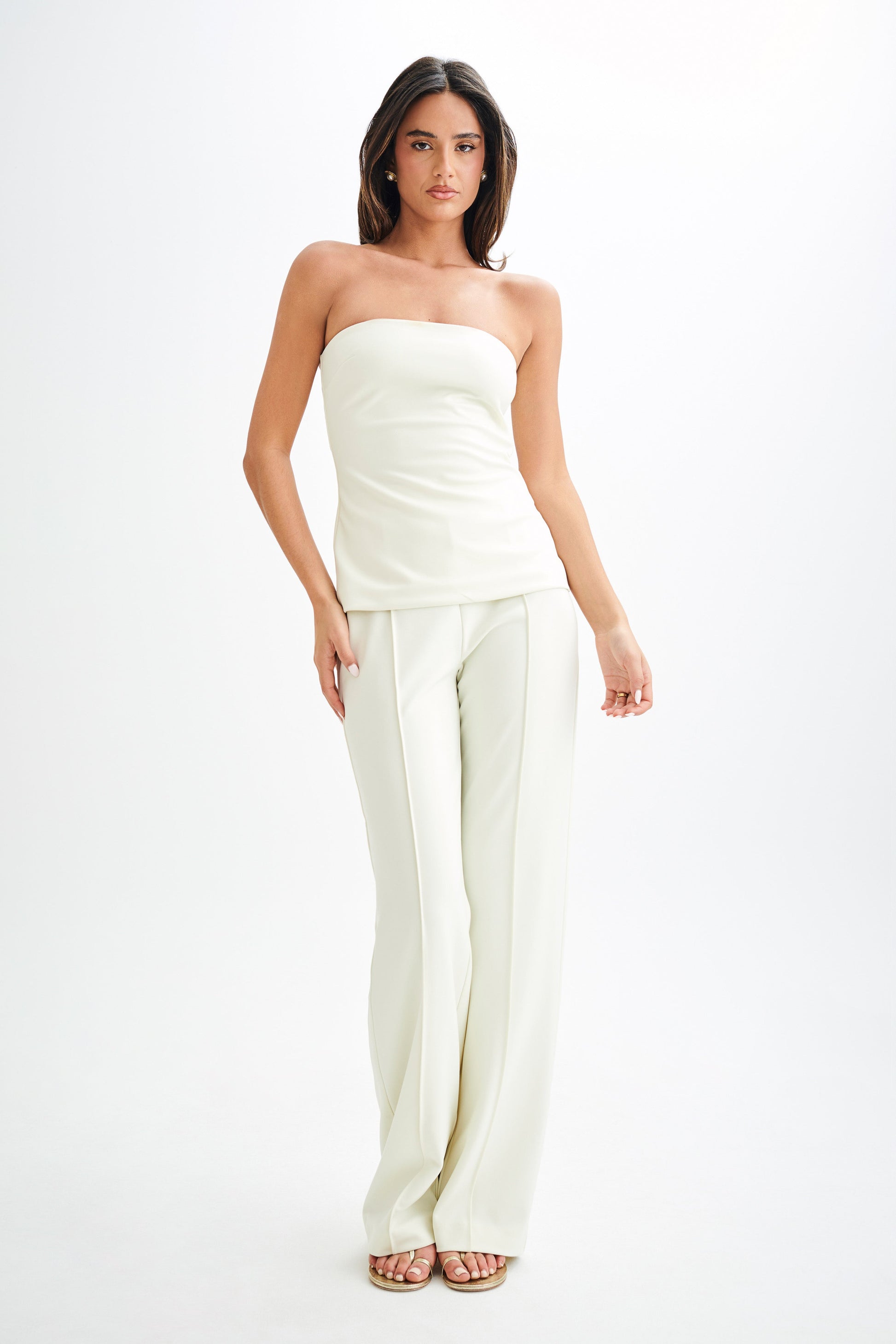 Antonia Pleated Wide Leg Pants - Ivory #4