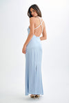 Blanche Satin Pearl Halter Maxi Dress - Peach