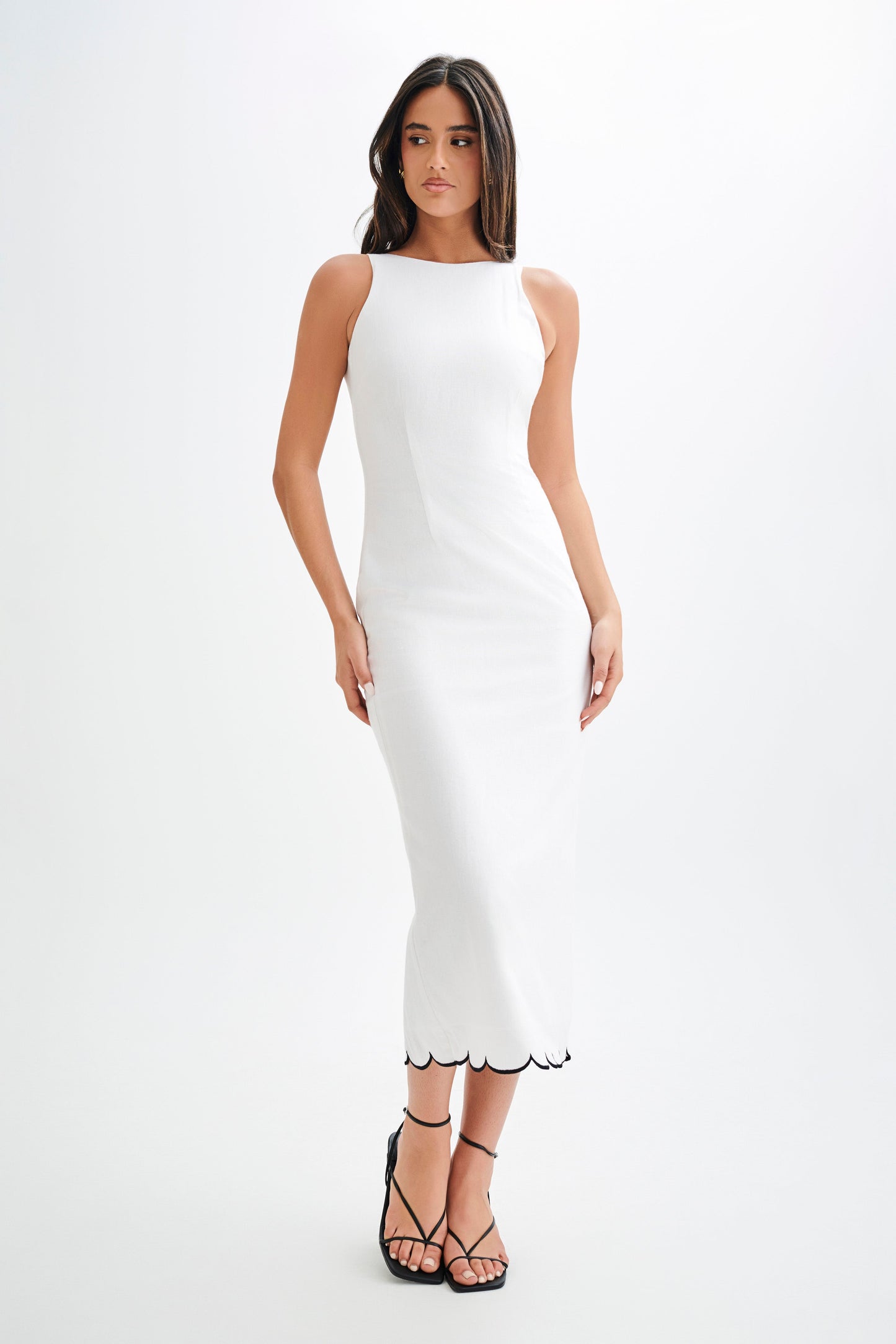 Sofiane Scalloped Linen Midi Dress - Ivory